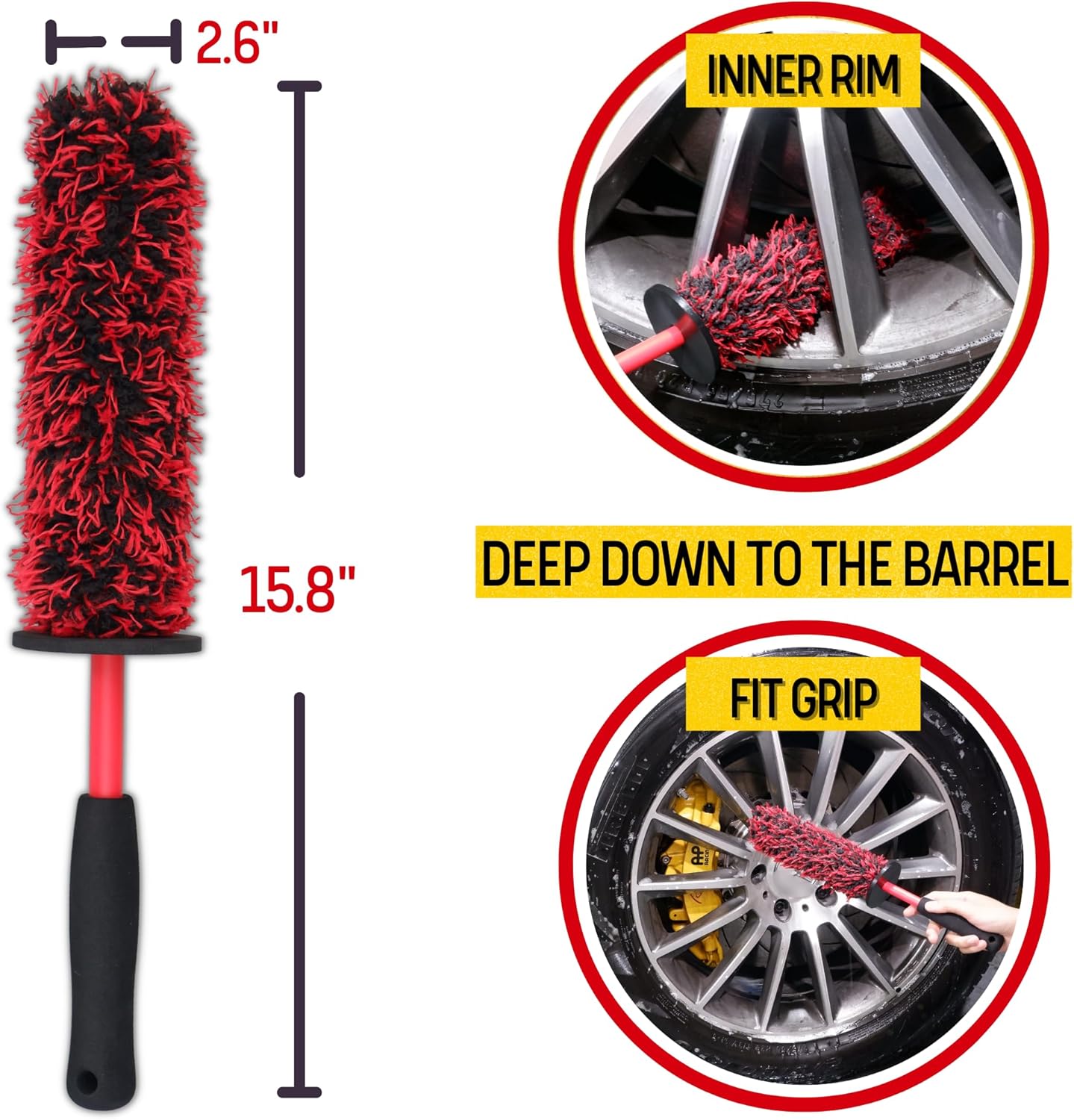 oesee Metal Free Microfiber Wheel Brush Kit- Microfiber Angled Wheel Brush, Long Handle Wheel Brush, Tire& Detailing Brush, Wheel Wash Mitt. Hands-On Wheel Detailing Kit for Daily Wheel Cleaning - Image 3
