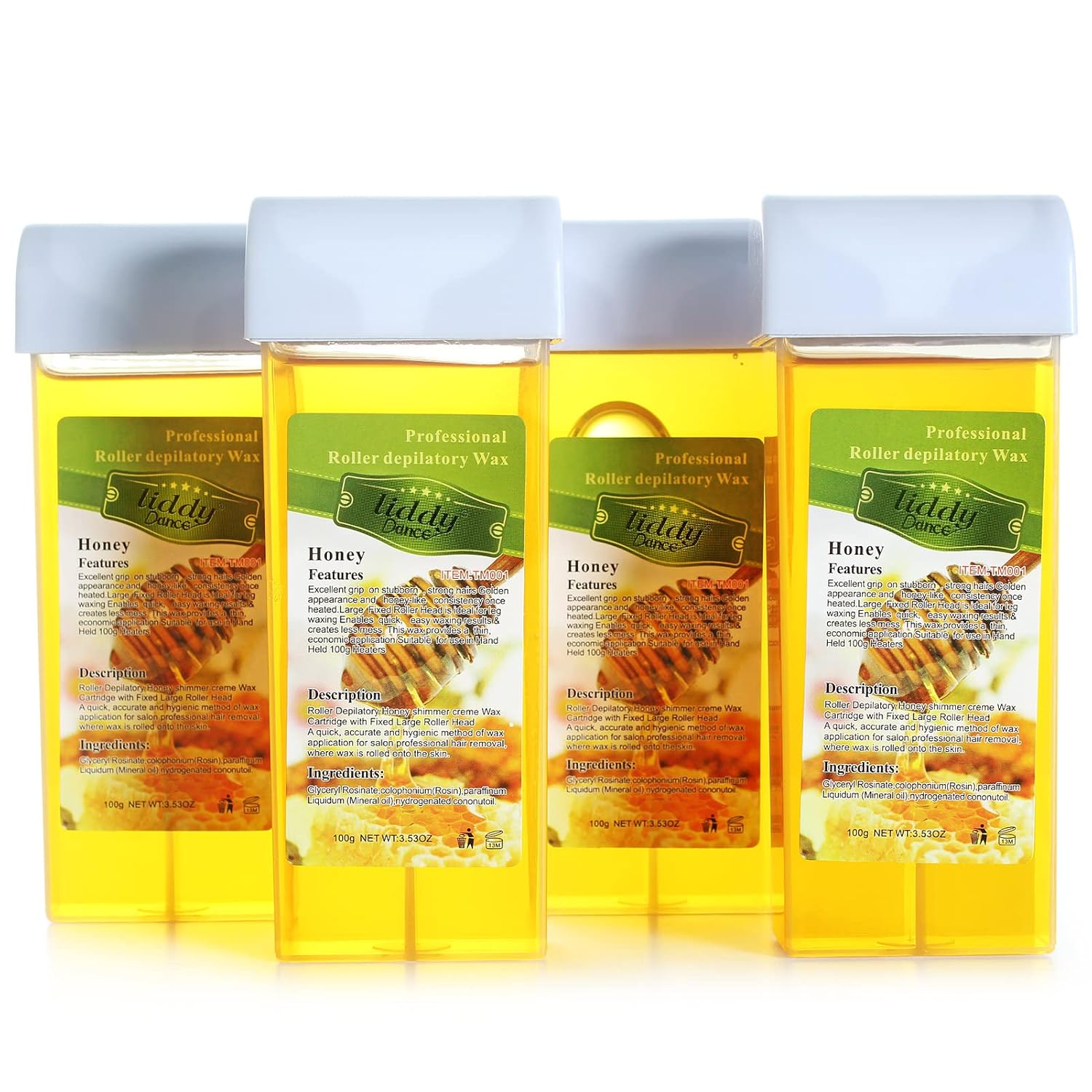 Hair Removal Wax Roller Refill Kit - Soft Wax Cartridges for Body, Leg and Arm Waxing (3.52 oz, 4 Pack)