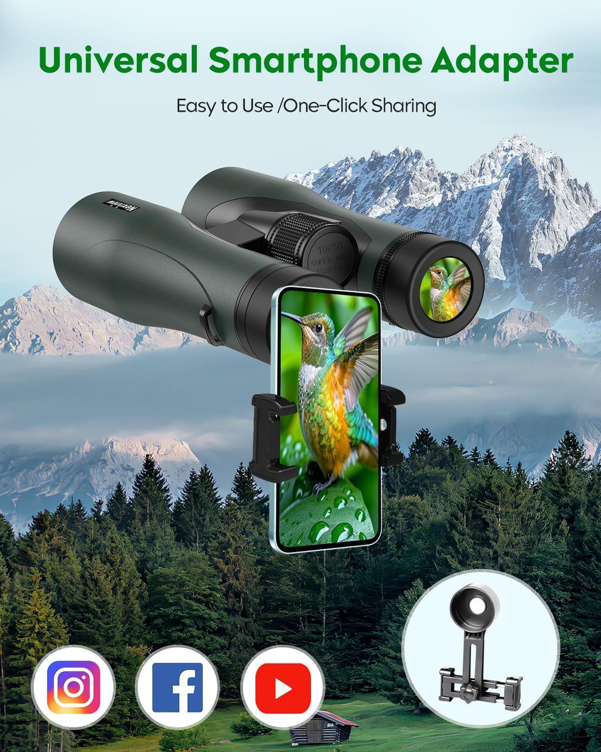 15x52 HD Binoculars for Adults High Powered - Large & Bright View, Lightweight, IPX7 Waterproof-Binoculars for Hunting Bird Watching Travel,Hiking, Travel, Cruise, Sports with Phone Adapter - Image 4