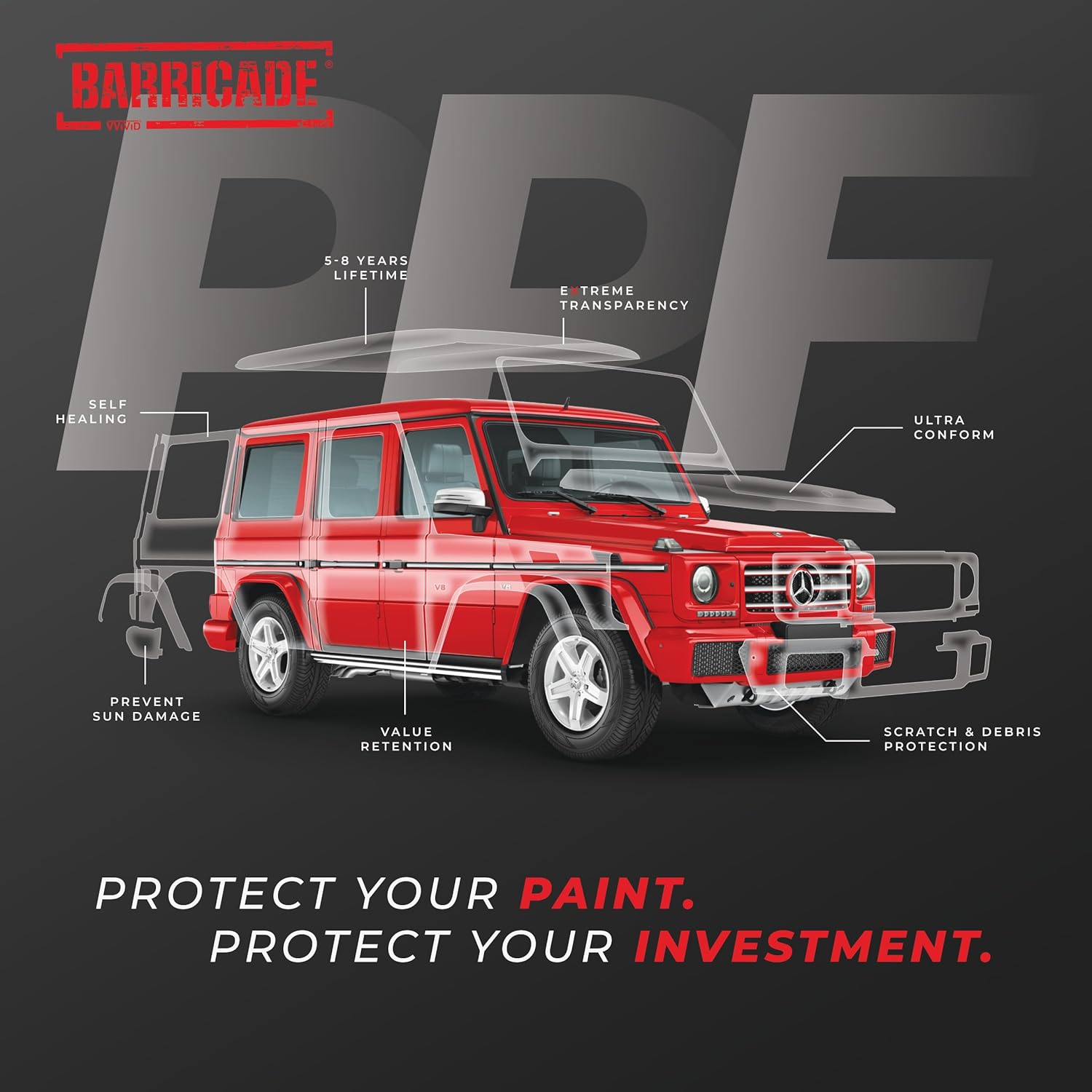 VViViD Barricade Premium 8 Year Clear Gloss Paint Protection Film TPU (6" x 120") - Image 2