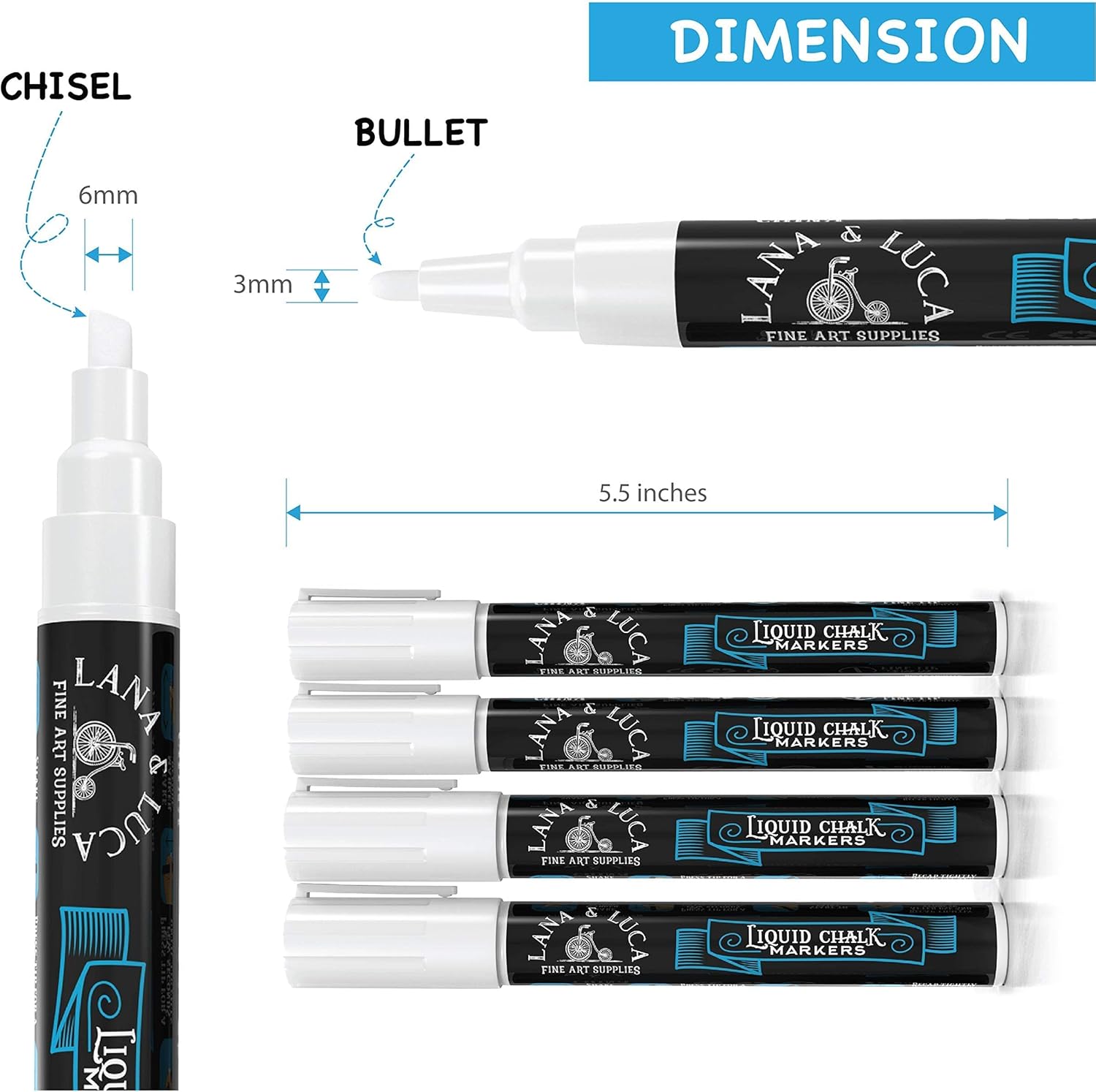 Liquid Chalk Marker Pen - White Dry Erase Marker - Chalkboard Signs, Windows, Blackboard, Glass (6 Pack) 3-6mm Reversible Tip, 3-3mm Fine Tip - Image 6