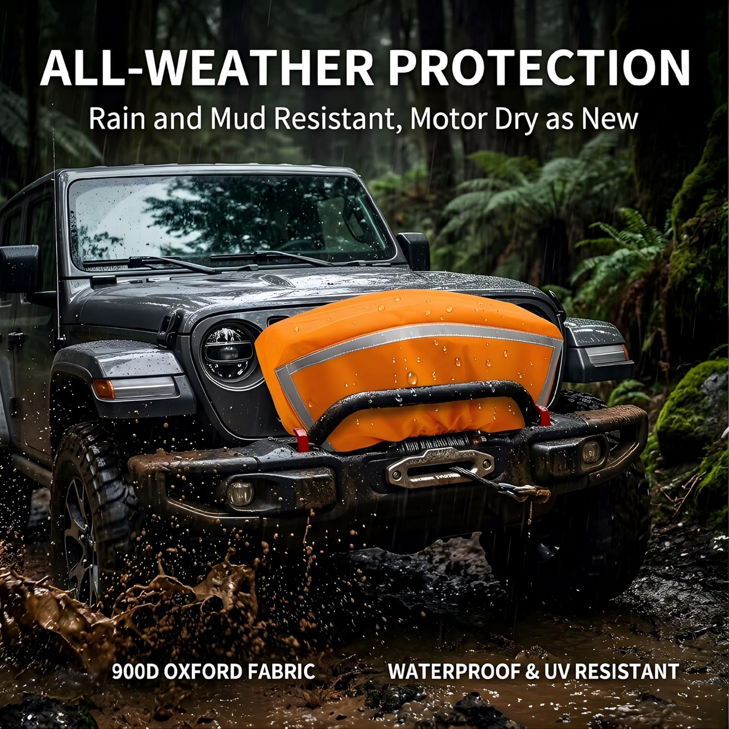 Badlands Winch Cover 12000 Lb Waterproof, winch accessories, High Durability Heavy Duty Oxford Fabric Dust Prevention Sunproof with Reflective Ribbon for Electric Winch (Orange) - Image 5