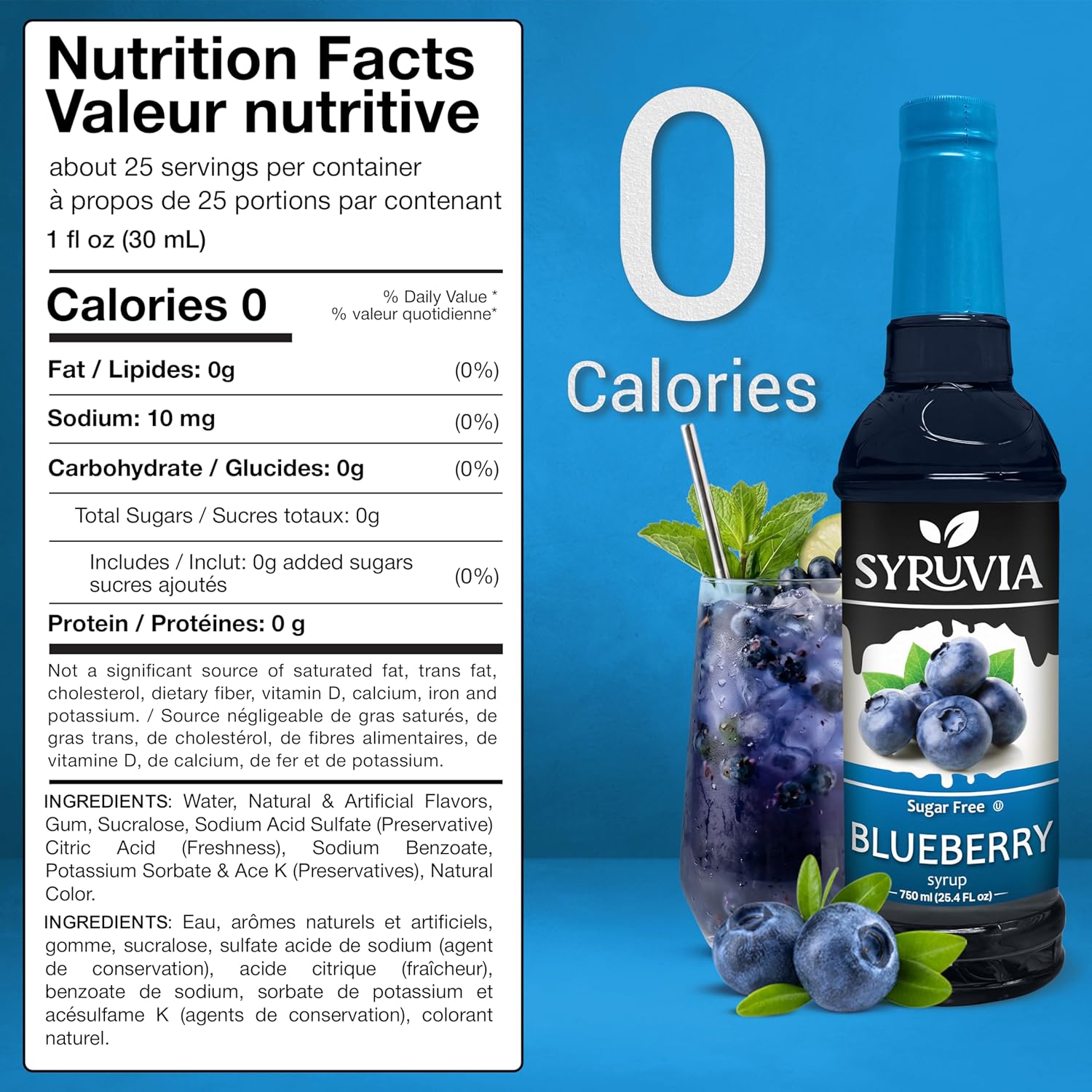 Syruvia Sugar-Free Blueberry Syrup, Flavored Syrup for Drinks, Cocktails, Lemonades, Iced Teas, and Desserts – 25.4 fl oz - Image 2