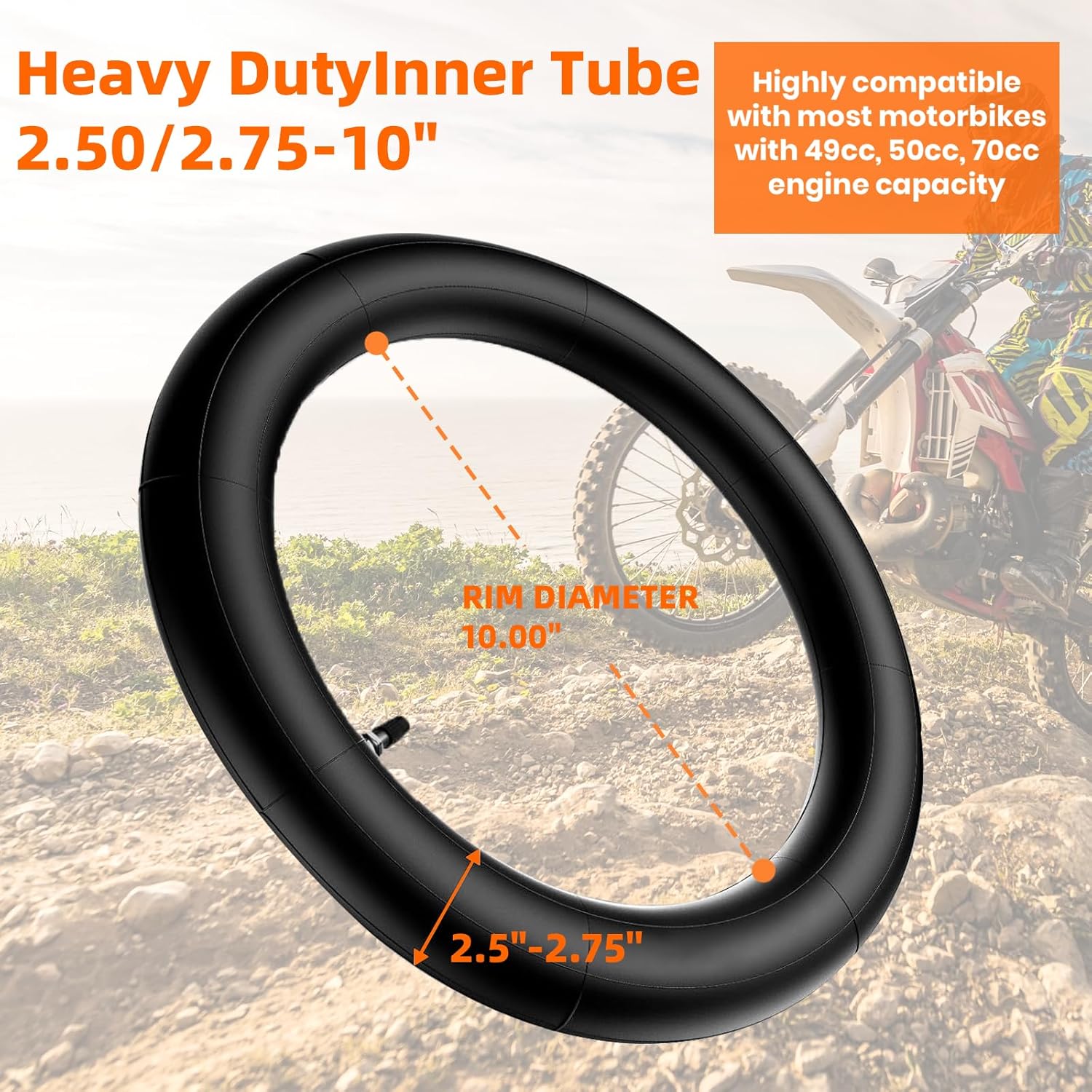 (2 Set) 2.5-10" Off-Road Tire and Inner Tube Set - Dirt Bike Tire with 10-Inch Rim and 2.5/2.75-10 Dirt Bike Inner Tube Heavy Duty Compatible with Honda CRF50/XR50, Suzuki DRZ70/JR50 and Yamaha PW50 - Image 3