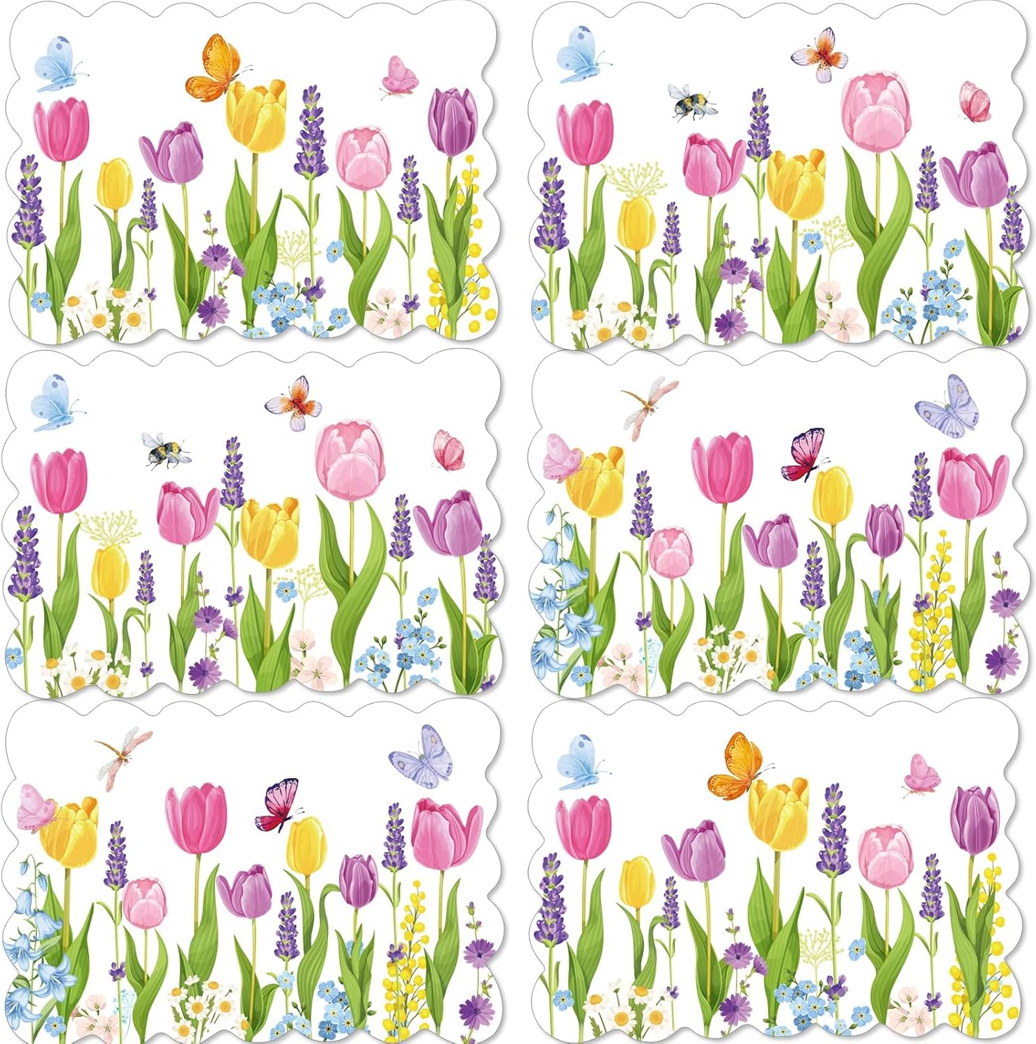 Summer Tulip Placemats Set of 6 Summer Plastic Place Mats Lavender Table Mats Lavender Tulip Holiday Kitchen Placemats for Indoor Outdoor Spring Party Dining Table Decoration