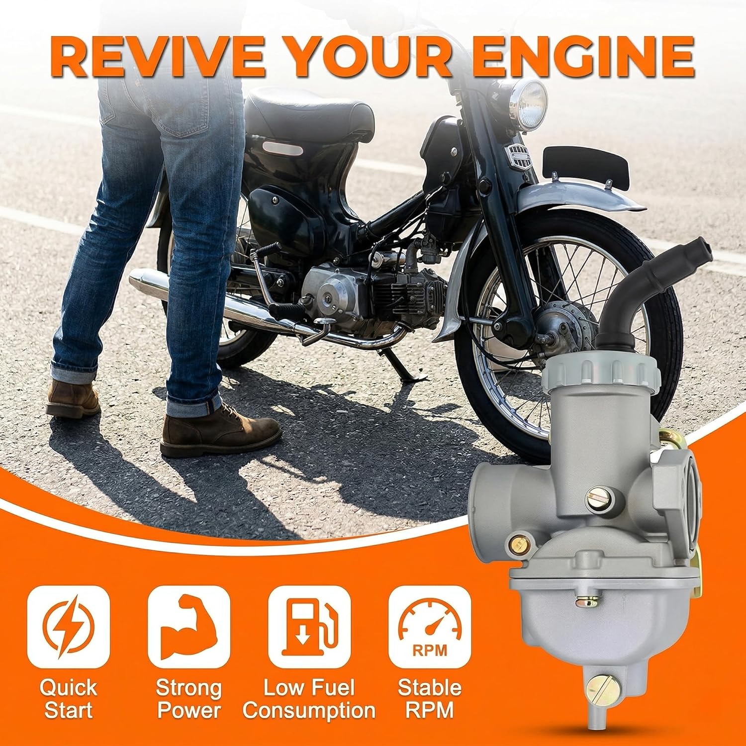 PZ20 Carburetor Kit for 50cc 70cc 90cc 110cc 125cc 4-Stroke Engines, Compatible with Kazuma Baja TaoTao NST SunL Chinese Quad ATV Go Kart Dirt Bike, with Air Filter & Intake Manifold - Image 5