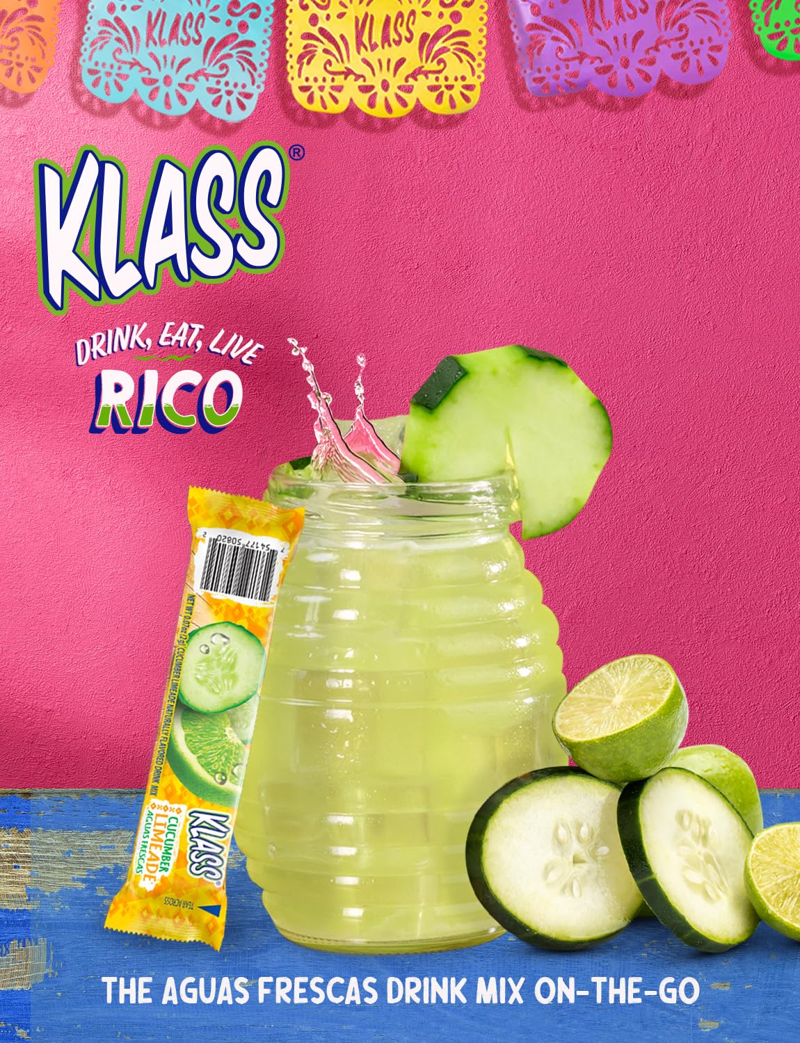 Klass Aguas Frescas, Powdered Drink Mix Variety Pack, 40 Singles Zero Sugar & Caffeine-Free Powder Packets, Water Drink Mix, Flavors: Cucumber Limeade, Strawberry Watermelon, Hibiscus Berries & Pineapple Tangerine - 5 Calories Per Packet & Natural Flavors - Image 4