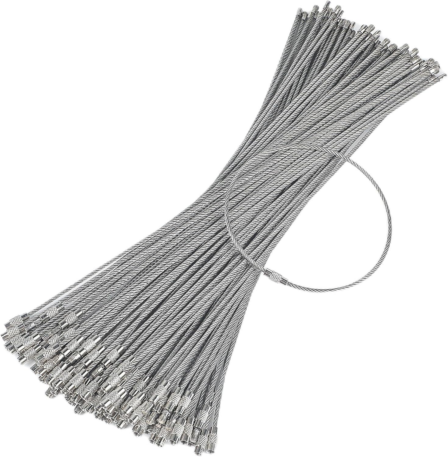 Pawfly 5 Inch/10 Inch Wire Keychain Cable Large Stainless Steel Key Ring Loop Holder, 20/50/100 Pack