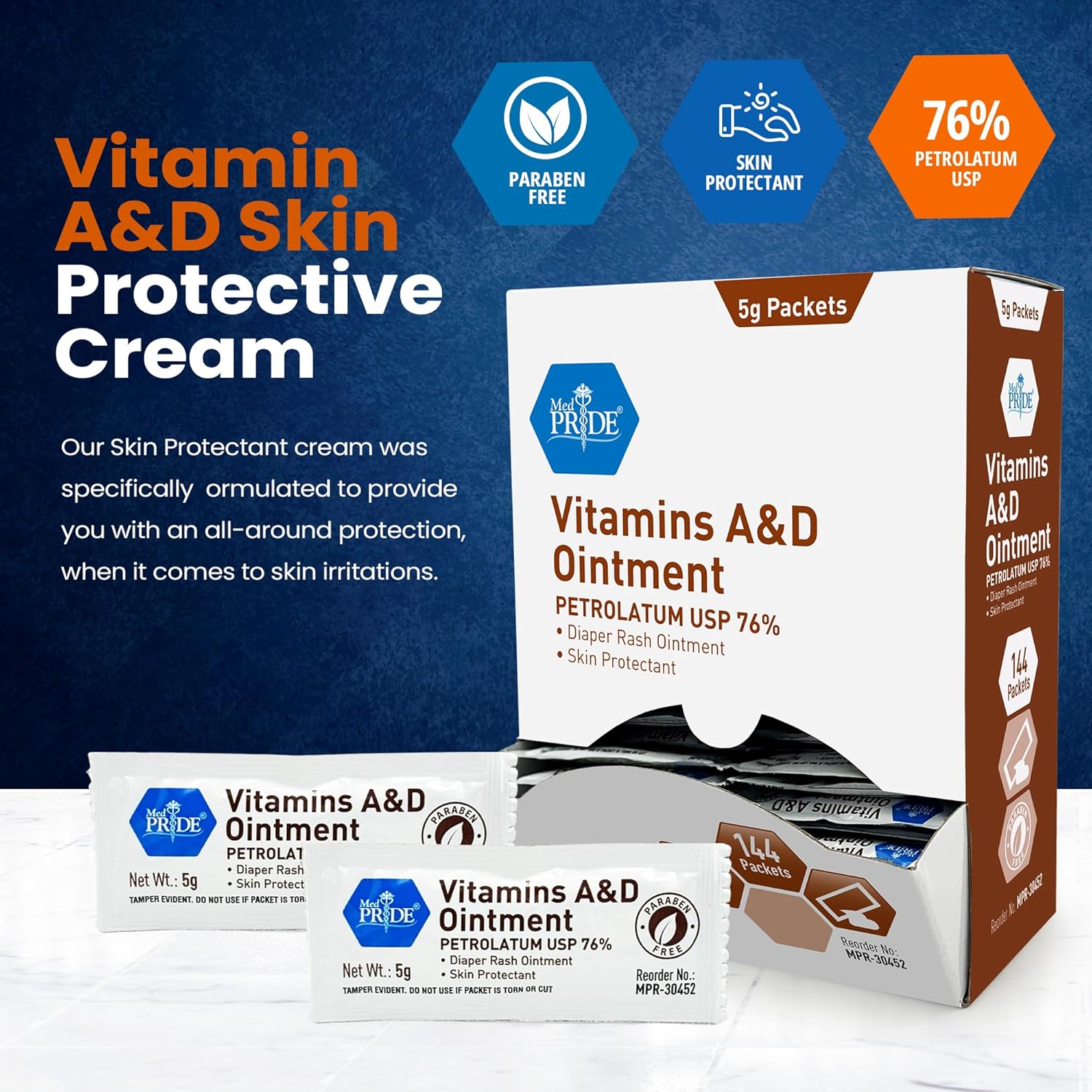 MED PRIDE Vitamins A&D Ointment Packets for Skin Relief -Vitamin A & D Skin Protectant Ointment, 5g Packets, 144-Count, for Body Chaffing, Diaper Rash, Cuts, Dry-Cracked Hands/Feet/Face - Image 2