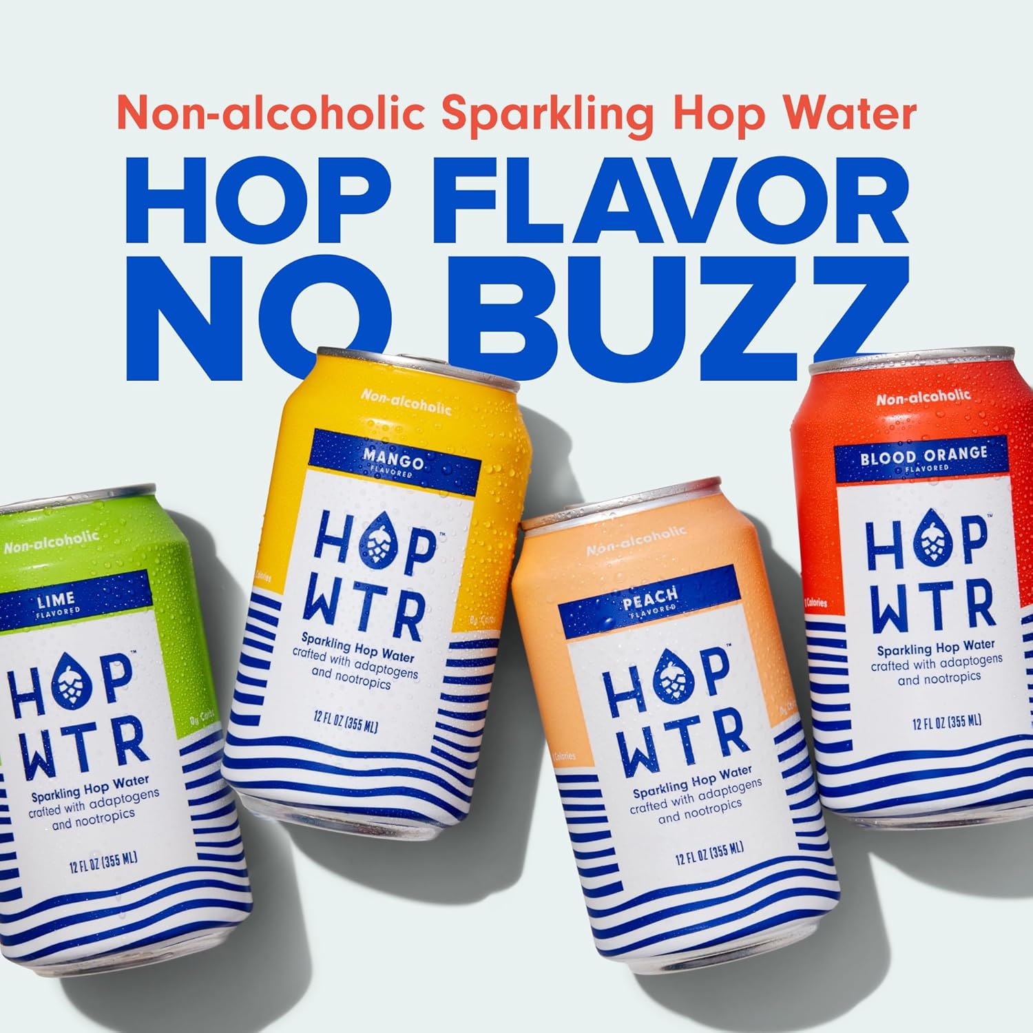 HOPWTR Flavor Variety Pack - Sparkling Hop Water, Sugar Free Non Alcoholic Drinks & NA Beer Alternative, Low Carb Adaptogen Drink with Nootropics, Zero Calories Sparkling Water (12 Pack, 12oz Cans) - Image 4