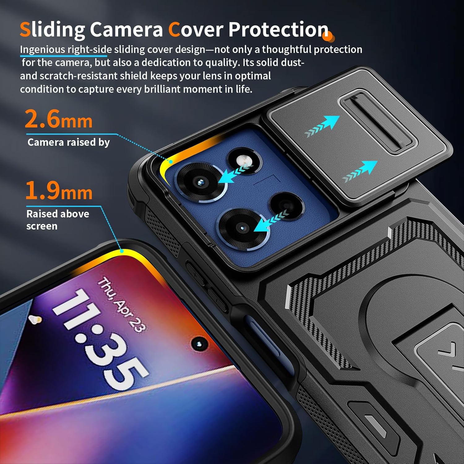 Lanhiem for Moto G 2026 / G Play 2026 / G 5G 2025 Case with HD Screen Protector, Slide Camera Cover, Military-Grade Shockproof Cover with Kickstand & Dual-Layer Protection, Anti-Slip Grip,Black - Image 3