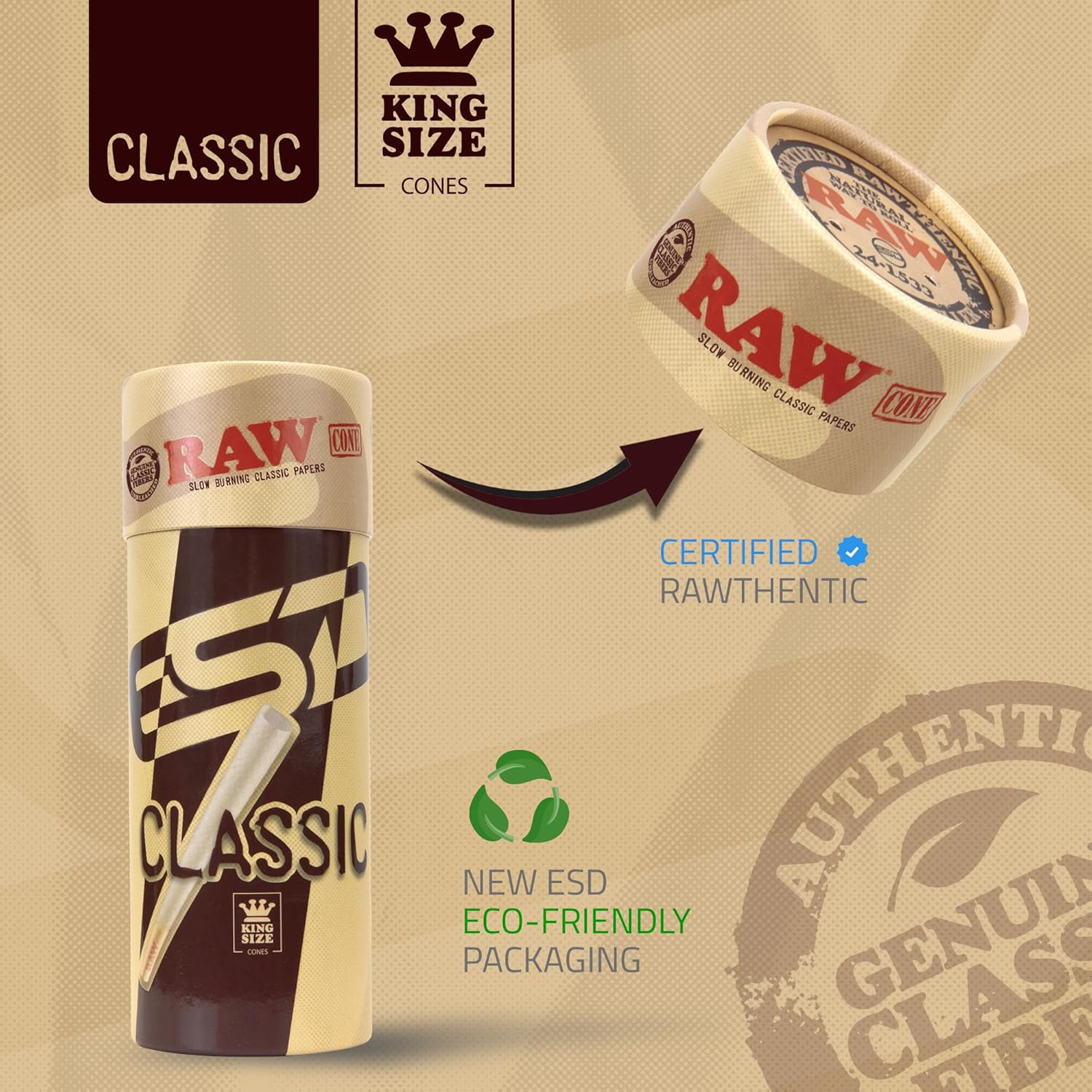 RAW Cones Classic King Size - 100 Pack - Slow Burning Pre Rolled Paper with Tips and Packing Tubes Included - Image 3