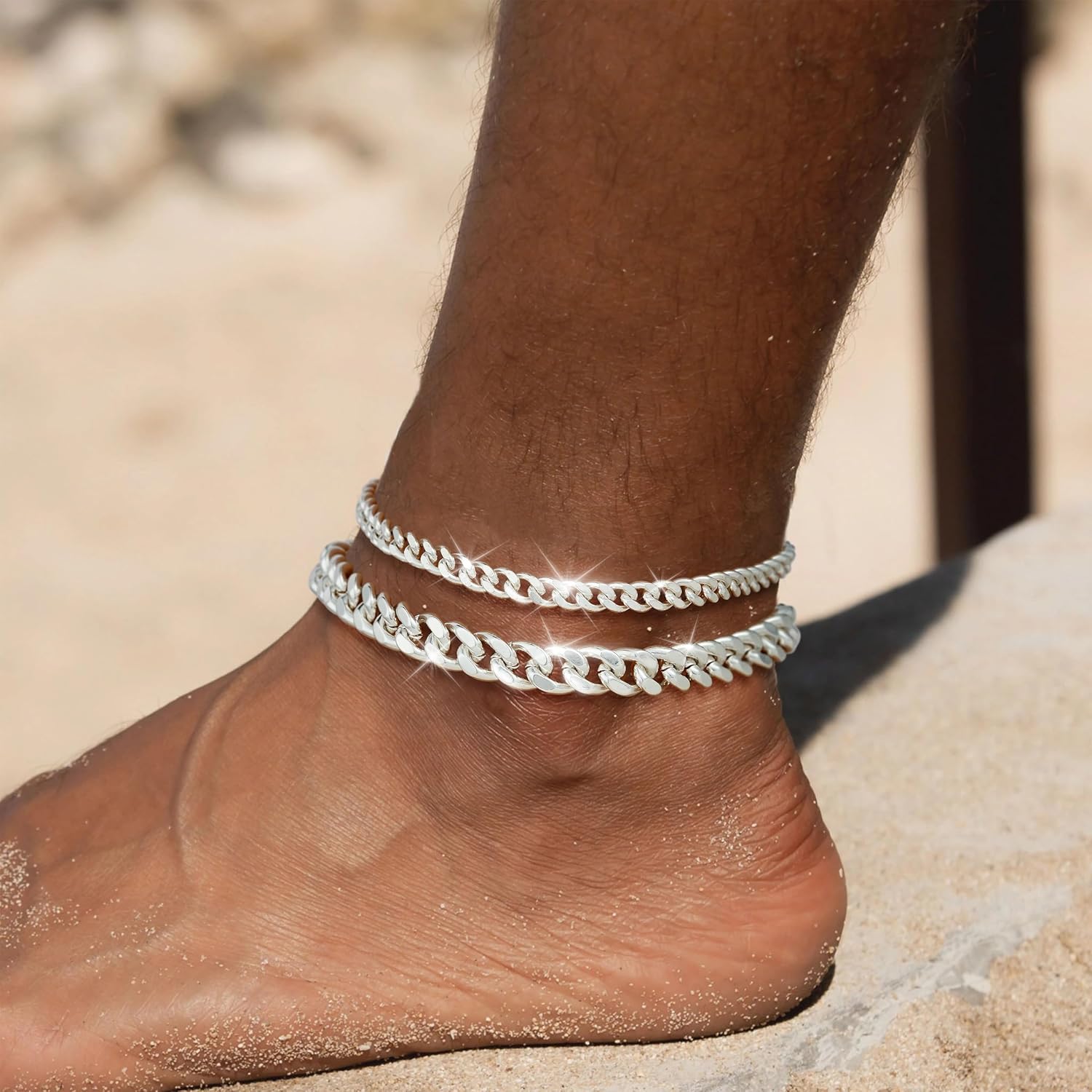 Gold Ankle Bracelets for Women Waterproof - Dainty Gold Anklets Trendy Layered 14K Gold/Silver Plated Stackable Chunky Cuban Link Chian Anklet Bracelet Set for Women Non Tarnish Beach Jewelry Gift - Image 4