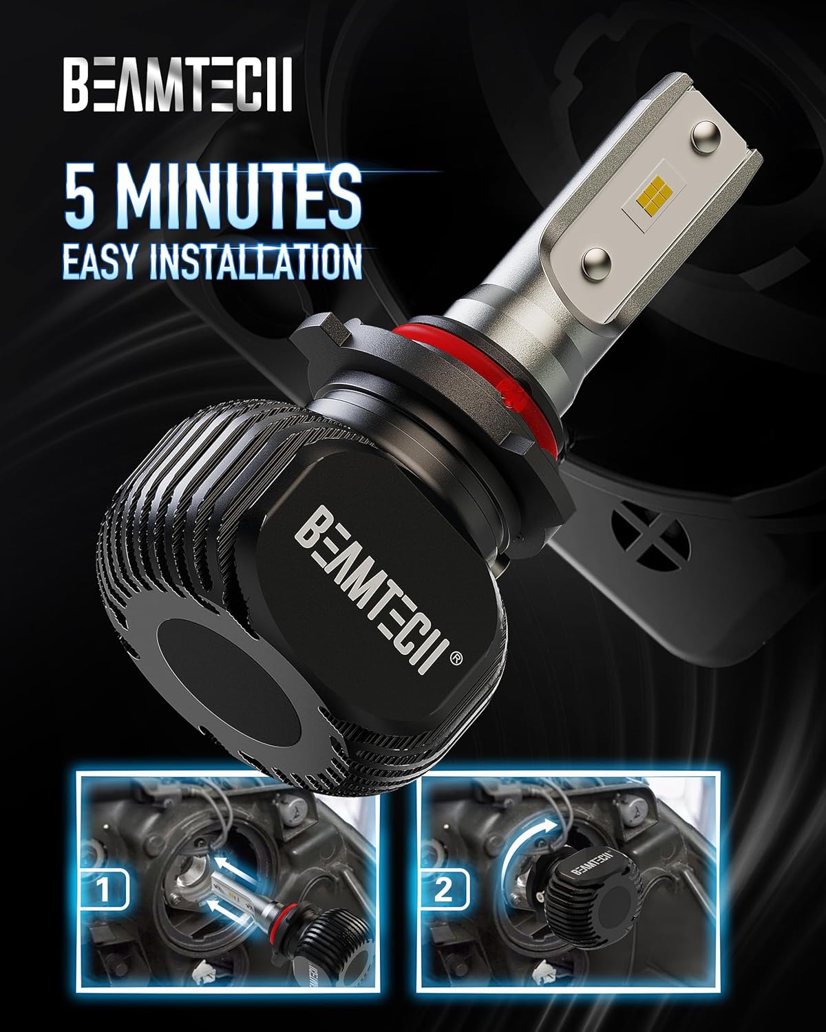 BEAMTECH 9005/HB3 Bulbs, S1 Series Fanless Fog Light 300% Brighter 6500K Xenon White, 2 Bulbs - Image 4