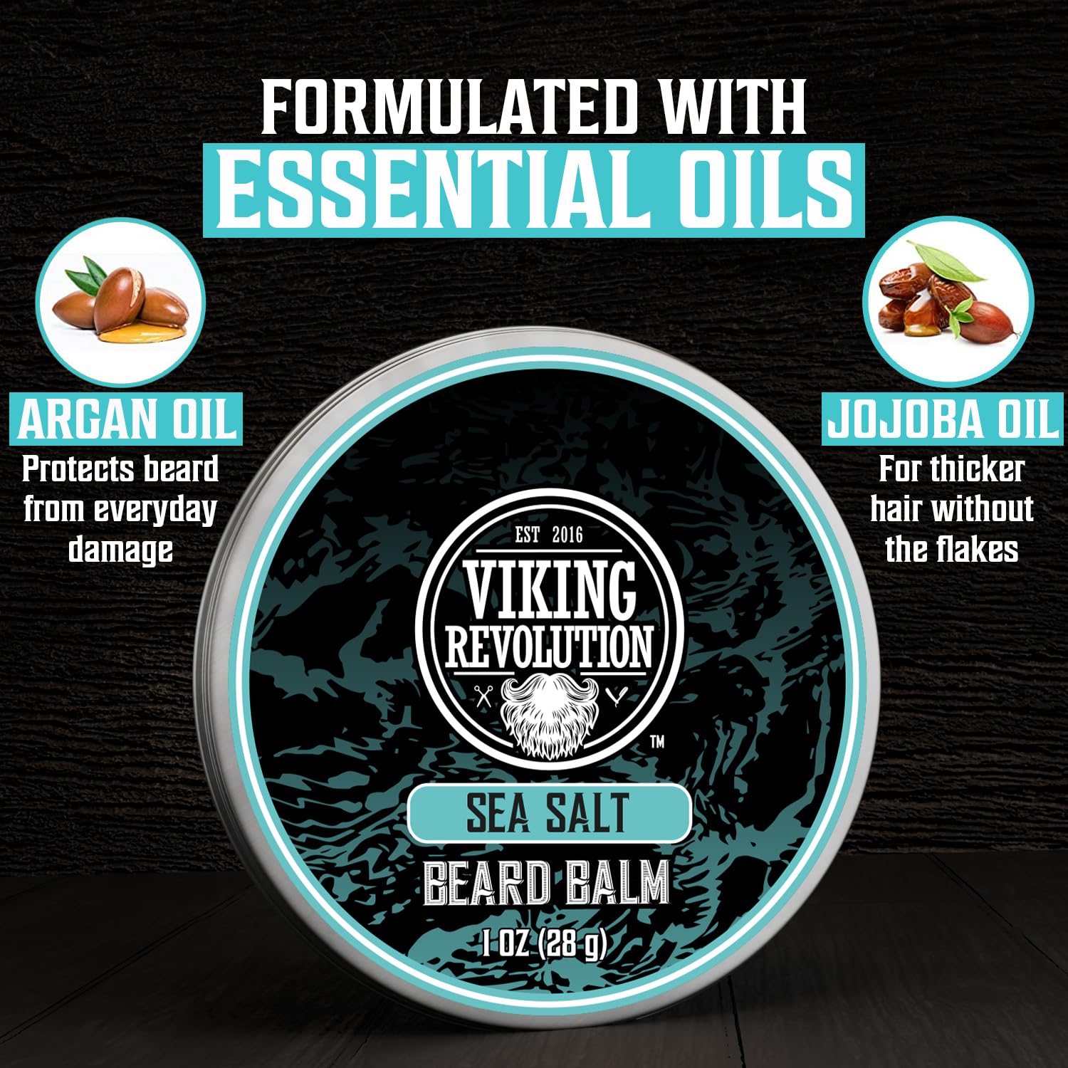 Viking Revolution 4 Beard Balm Variety Pack (1oz Each) – Coffee & Whiskey, Palo Santo, Sea Salt and Unscented – Styles, Strengthens & Softens Beards & Mustaches – Leave-In Conditioner Wax for Men - Image 3