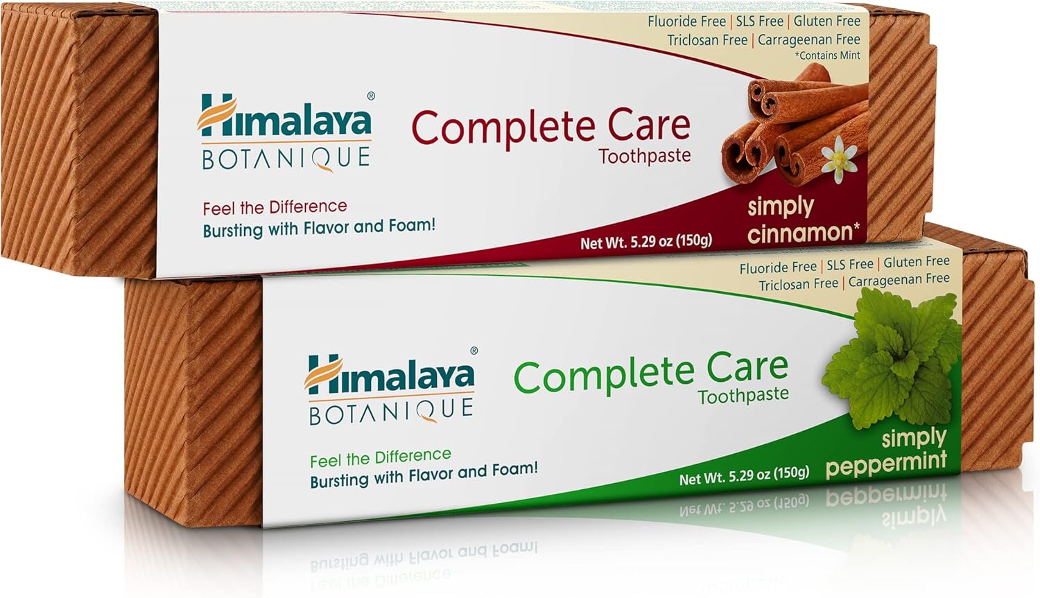 Himalaya Botanique Complete Care Toothpaste, Herbal, Variety Pack, Peppermint and Cinnamon Flavor, Fights Plaque, Freshens Breath, Fluoride Free, No Artificial Flavors, SLS Free, Cruelty Free, 5.29 Oz