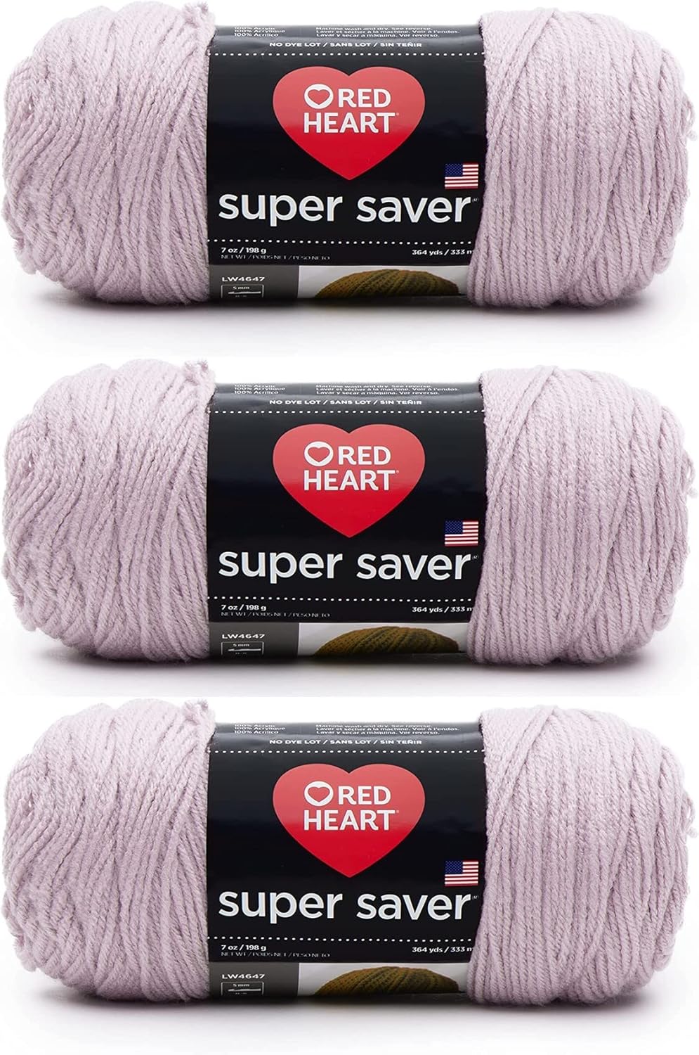 Red Heart Super Saver Pale Plum Yarn - 3 Pack of 7oz/198g - Acrylic - 4 Medium (Worsted) - 364 Yards - Knitting/Crochet
