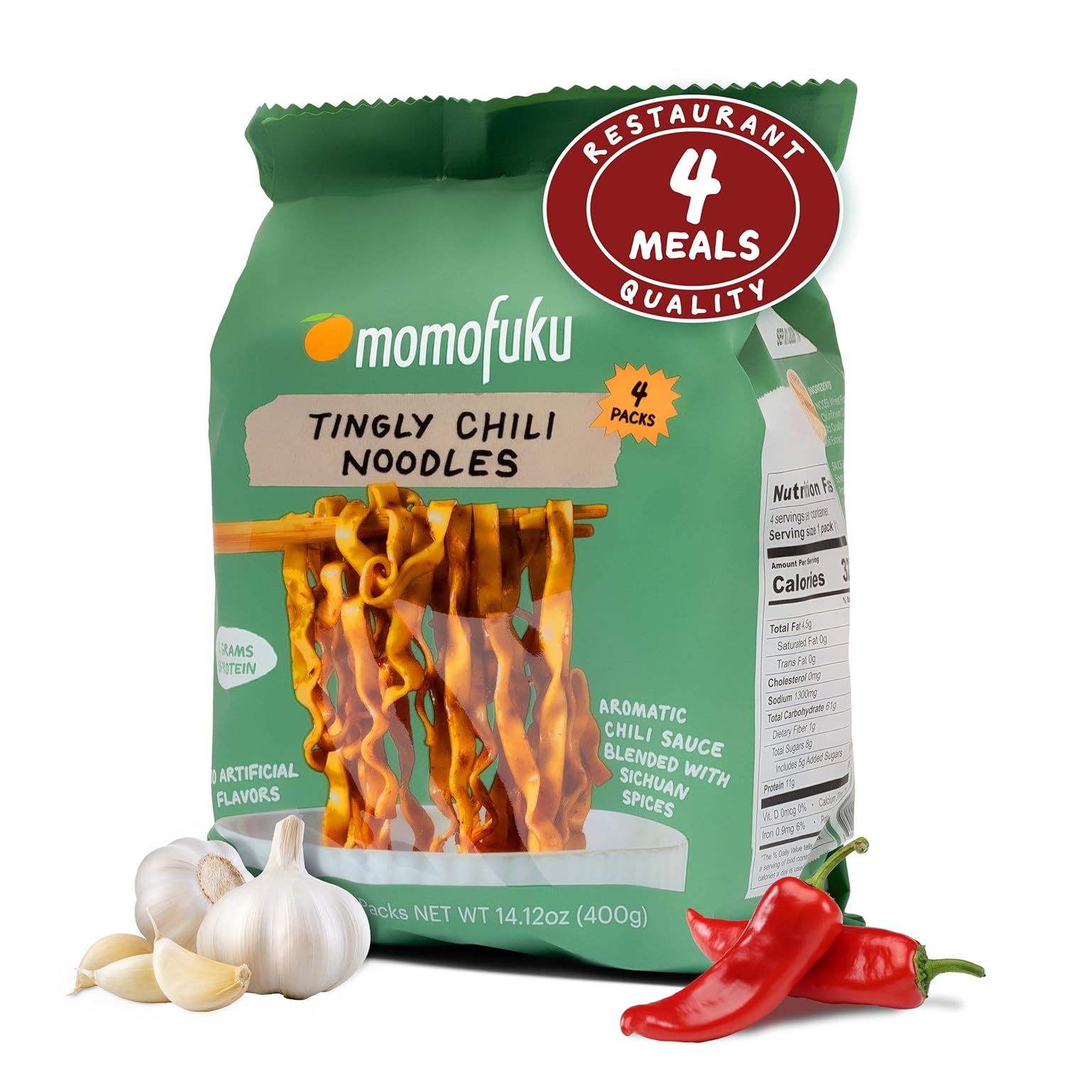 Momofuku Tingly Chili Ramen Noodles by David Chang, 4 Pack of Restaurant Quality Instant Noodles Now with More Sauce & 11g of Protein