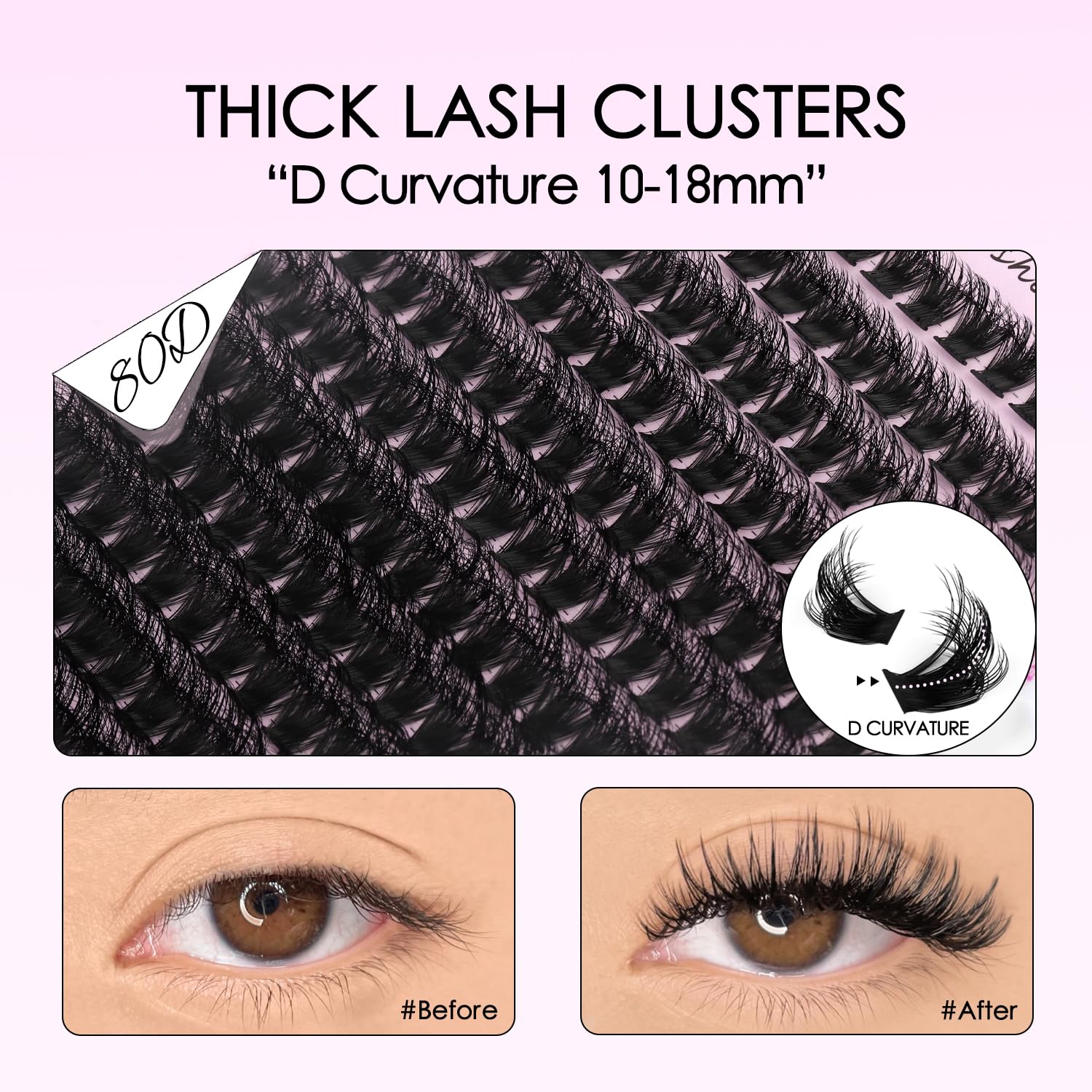 SOFENIDA Lash Clusters Kit 80D Lash Clusters Kit 10-18mm Volume Eyelash Clusters D Curly Cluster Eyelash Extensions 3D Wispy Lashes Cluster DIY Lash Extension Kit(80D-10-18MIX Thick Kit) - Image 4