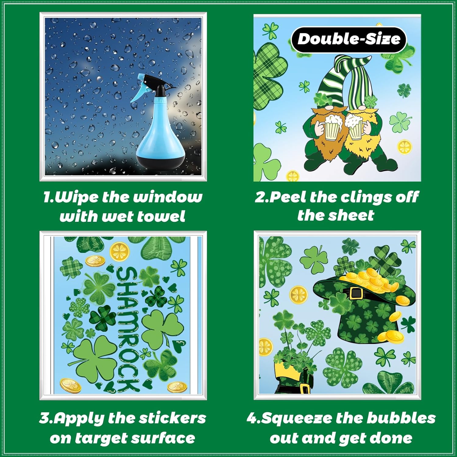 St Patricks Day Decorations Window Clings, 9 Sheets St. Patrick's Day Extra Large Window Cling Stickers for Glass, Gnome Shamrock Irish Holiday Clings Decals for Indoor Home Shop Kitchen Office Decor - Image 5