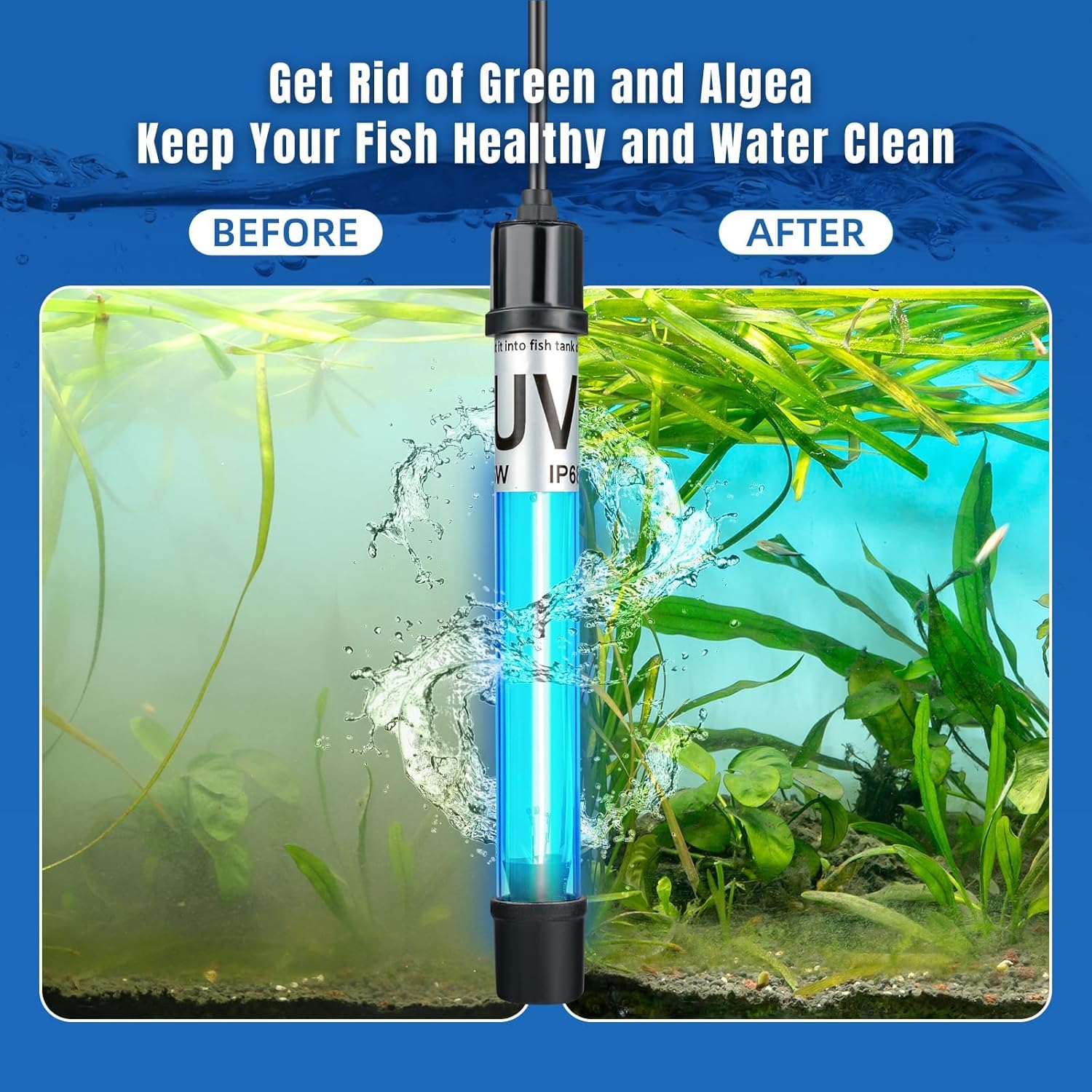 5W 6.9 Inch Aquarium UV Light for 10-55 Gallon Fish Tank Aquarium Light Green Clean Machine - Image 4
