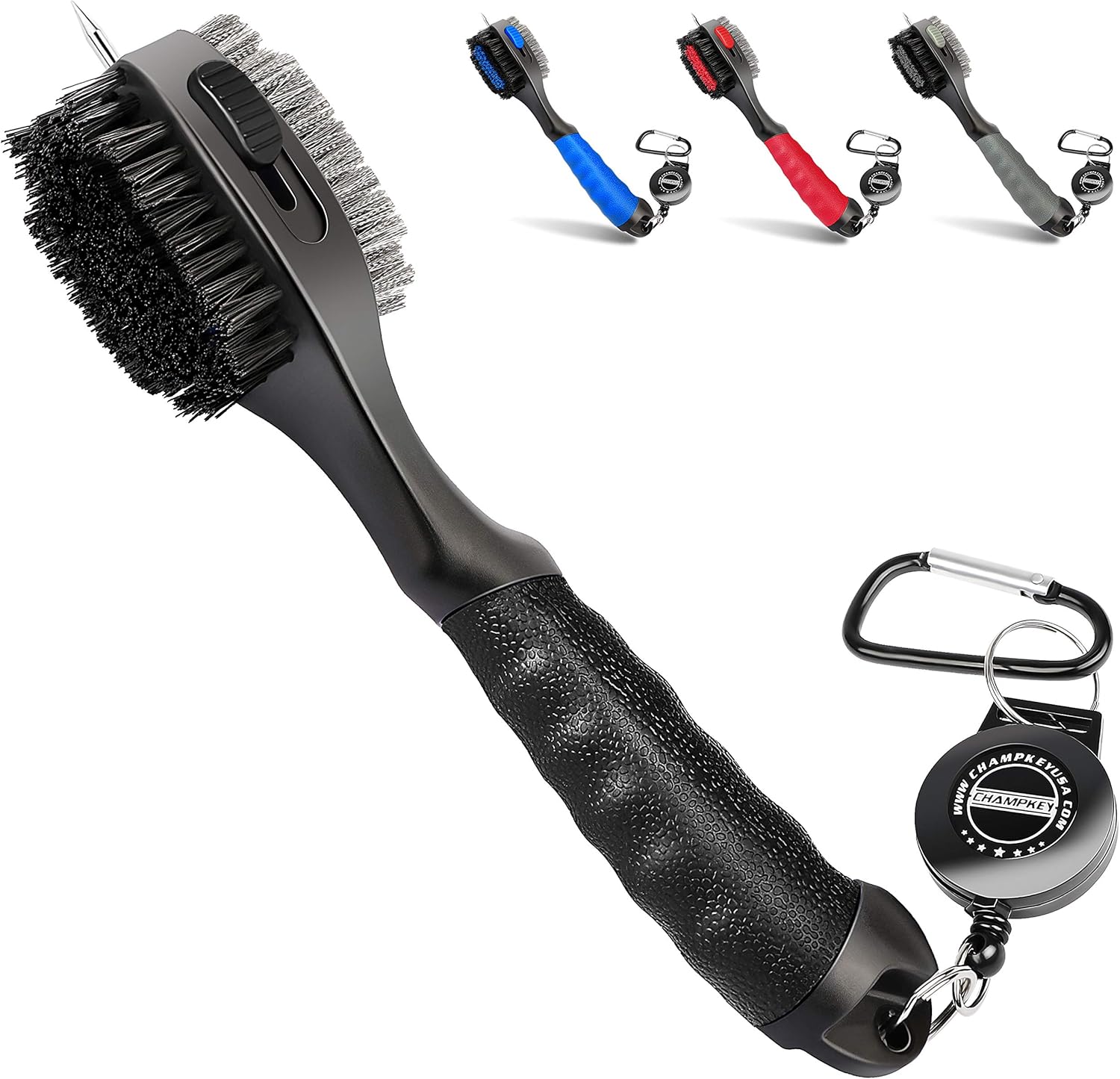 CHAMPKEY PRO Retractable Golf Club Brush - Oversized Brush Head with Soft Rubber Hand Grip & Retractable Groove Cleaner Golf Brush(Black(1 Pcs))