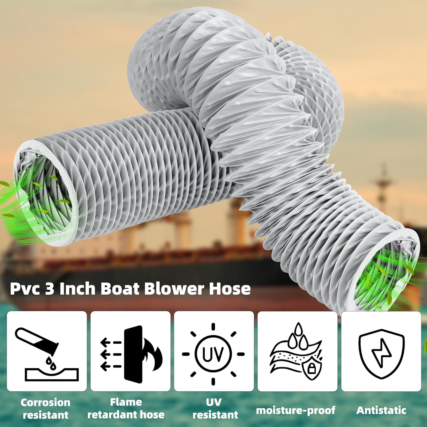 10 Ft Marine Blower Hose Replacement, Boat Vent Bilge Blower Exhaust Hose Marine Exhaust Hose Fit for 3 Inch Flexible Marine Blower Duct Hose. (gray) - Image 3