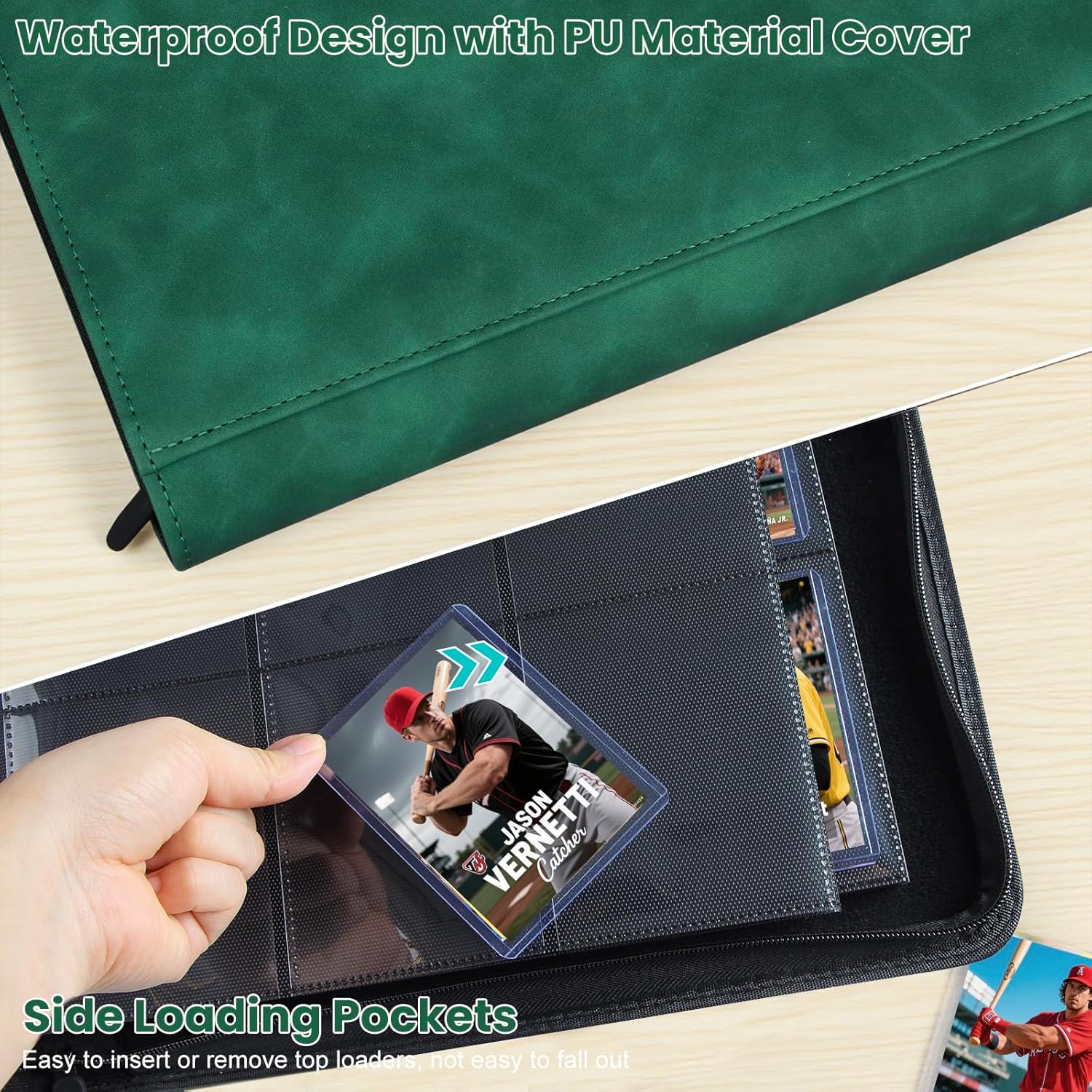 Top Loader Card Binder with Sleeves 9 Pocket Holds 252 Top Loaders Storage, Trading Cards Collector Album, Sports Cards YGO MTG TCG, Collection Folder (FOR TOP LOADERS ONLY), Dark Green - Image 3
