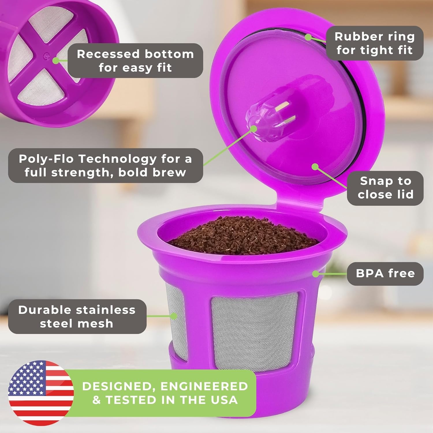 Perfect Pod 1-Stream Cafe Save Reusable K Cup Pod Coffee Filters - Refillable Coffee Pod Capsules with Built-In, Integrated Mesh Strainer for use with Keurig & Select Single Cup Coffee Makers, 4-Pack - Image 6