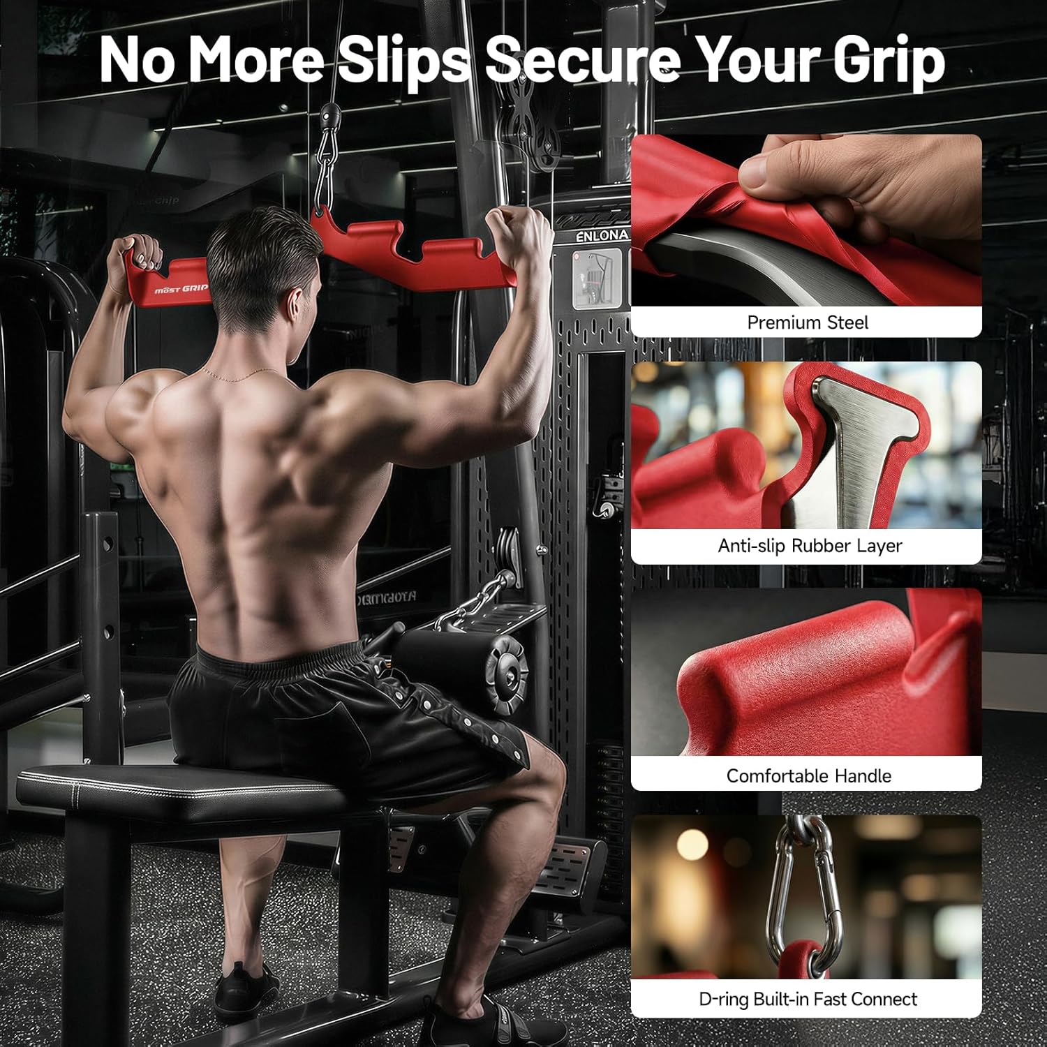 LAT Pull Down Bar with 6 Ergonomic Handles, Neutral Grip LAT Pulldown Attachments for Whole Back Training, Wide Grip LAT Pulldown Bars for Home Gym Cable - Image 5