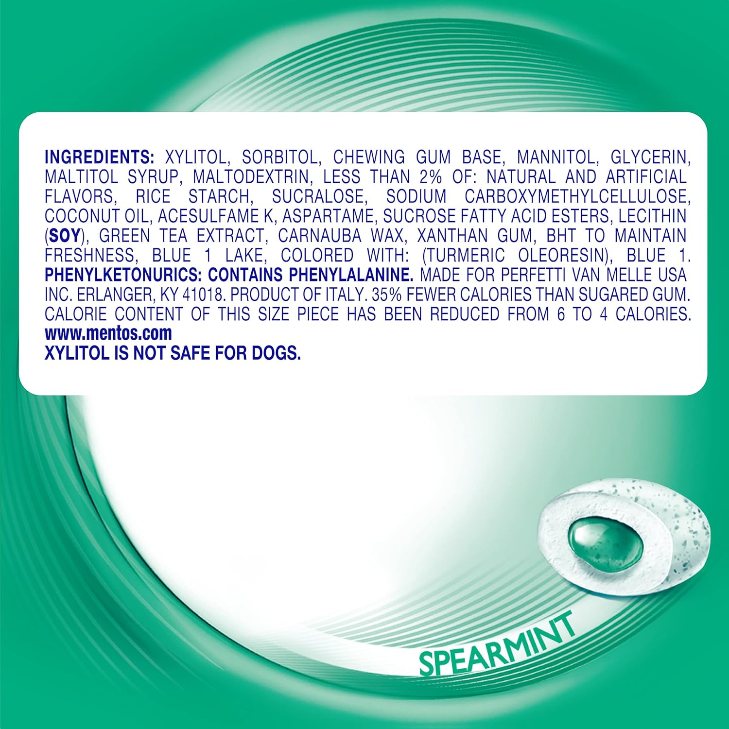 Mentos Pure Fresh Sugar-Free Chewing Gum with Xylitol, Spearmint, in a recyclable 90% Paperboard Bottle, 80 Piece, Pack of 4 Bottles - Image 3