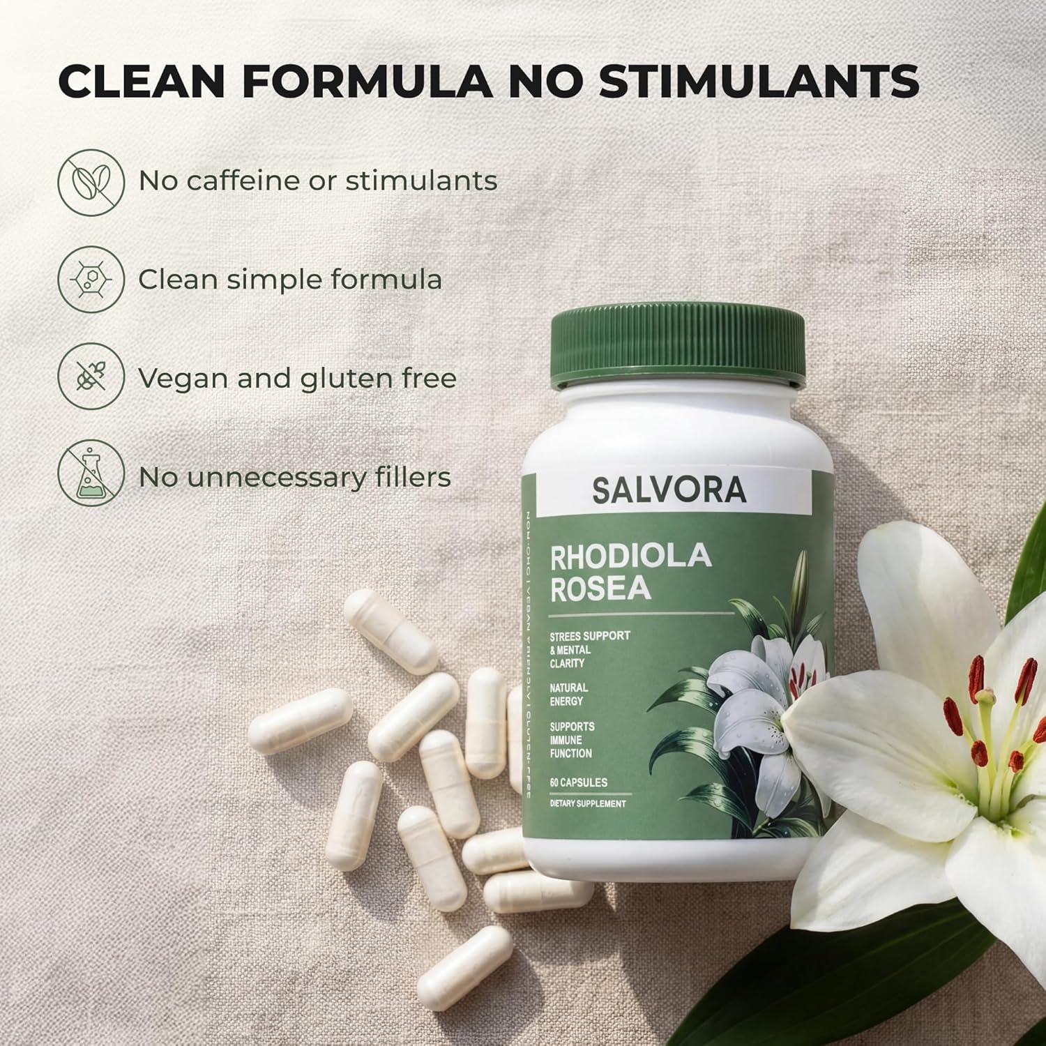 Rhodiola Rosea Supplement – Golden Root Adaptogen Capsules - Rhodiola Rosea Extract Powder Alternative with Salidroside for Stress Support - Energy, Focus & Performance - Image 5