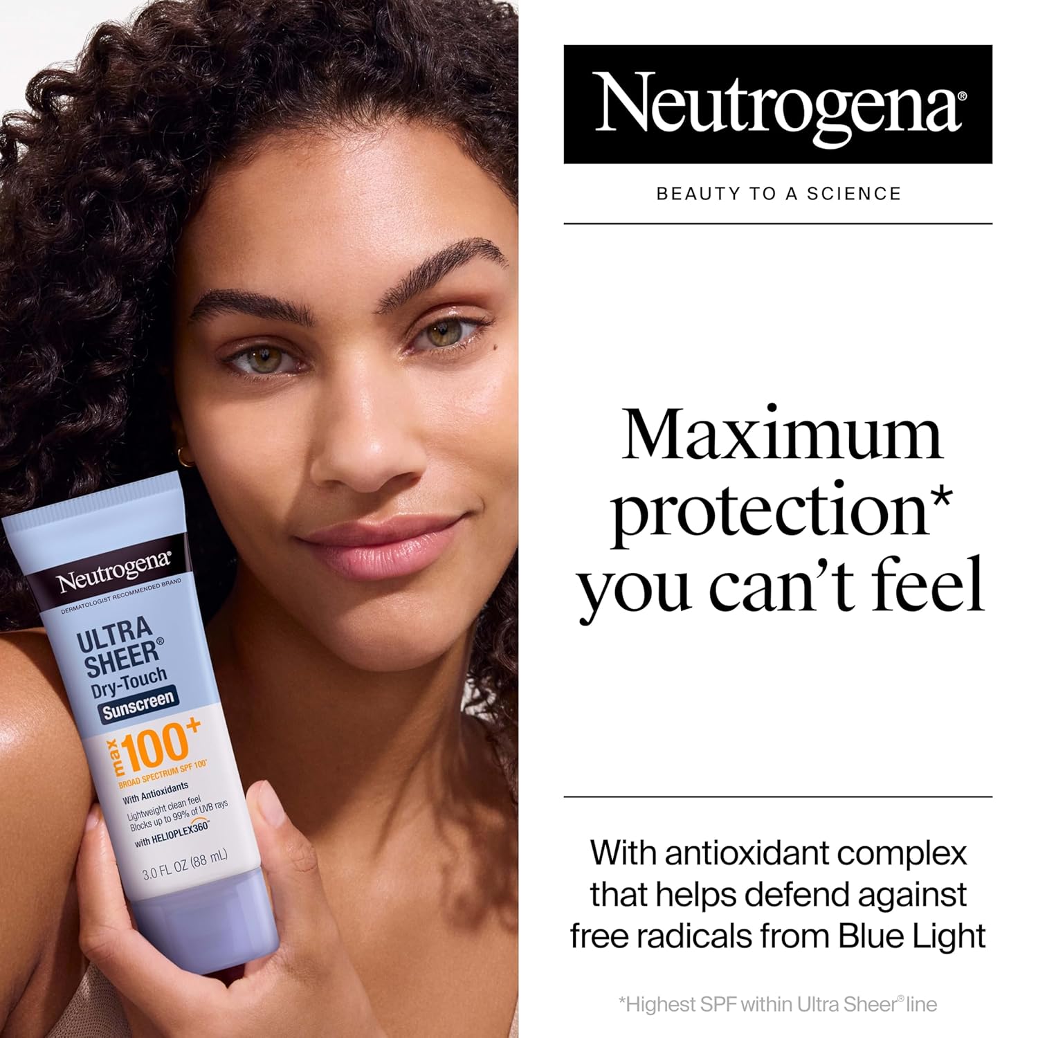 Neutrogena Ultra Sheer Dry-Touch Sunscreen Lotion, Max 100+ Broad Spectrum SPF 100 UVA/UVB Protection, Lightweight, Non-Greasy Sunscreen, Oxybenzone-Free, Antioxidant, Travel Size, 3 fl oz - Image 2