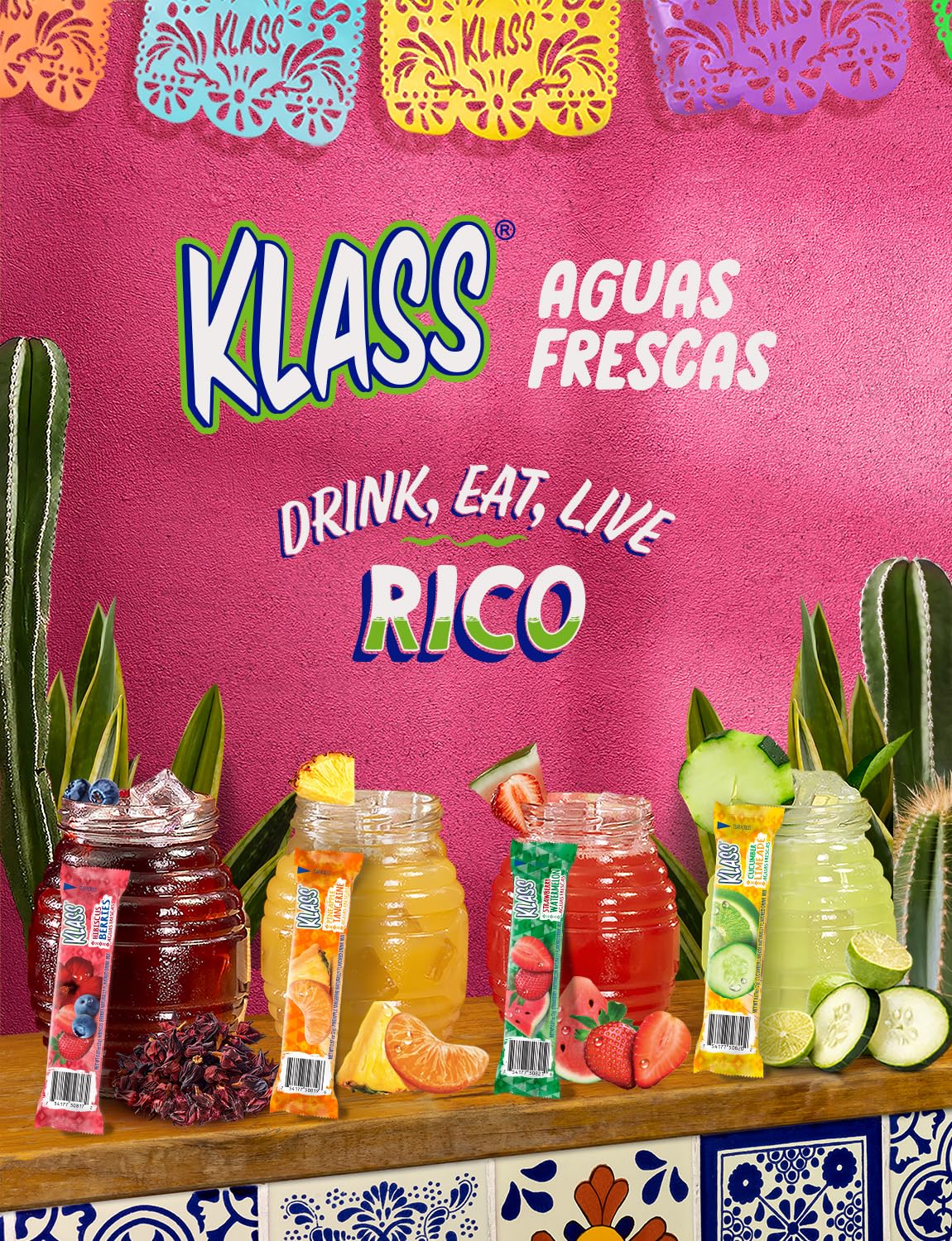 Klass Aguas Frescas, Powdered Drink Mix Variety Pack, 40 Singles Zero Sugar & Caffeine-Free Powder Packets, Water Drink Mix, Flavors: Cucumber Limeade, Strawberry Watermelon, Hibiscus Berries & Pineapple Tangerine - 5 Calories Per Packet & Natural Flavors - Image 6