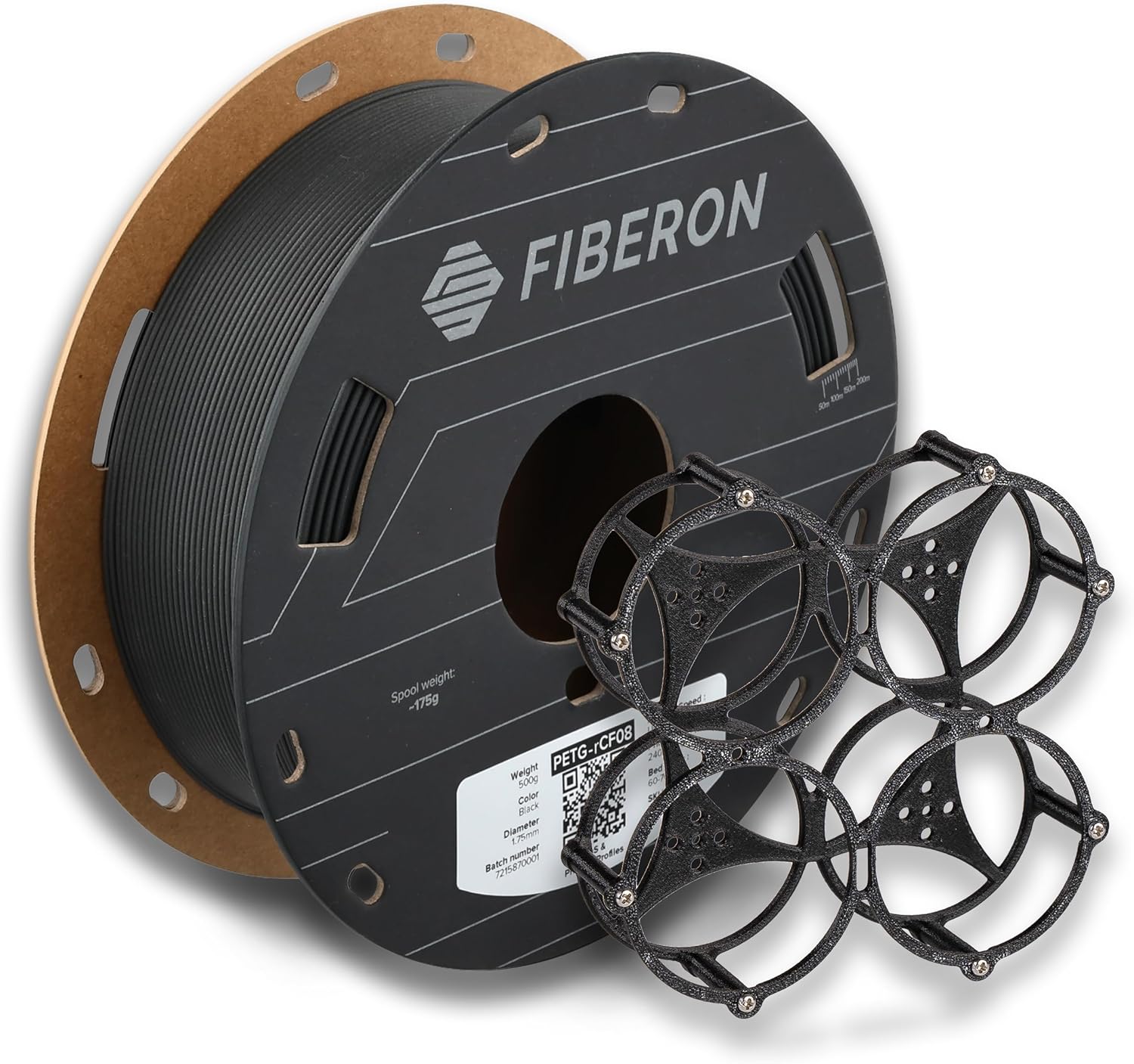Polymaker Fiberon PETG-RCF Filament Black 1.75mm 0.5kg, Recycled Carbon Fiber Reinforced PETG 3D Printing Filament Ideal for Drone and Automotive Products