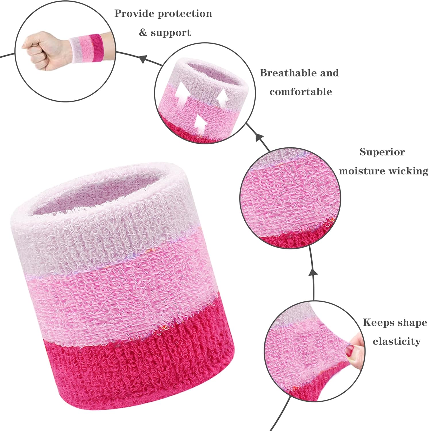 8 Pack Wrist Sweatbands Tennis Wrist Bands Absorbent Sweat Band for Men and Women, Breathable Cotton Sweatbands for Working Out, Football, Basketball, Running Athletic Sports - Image 4