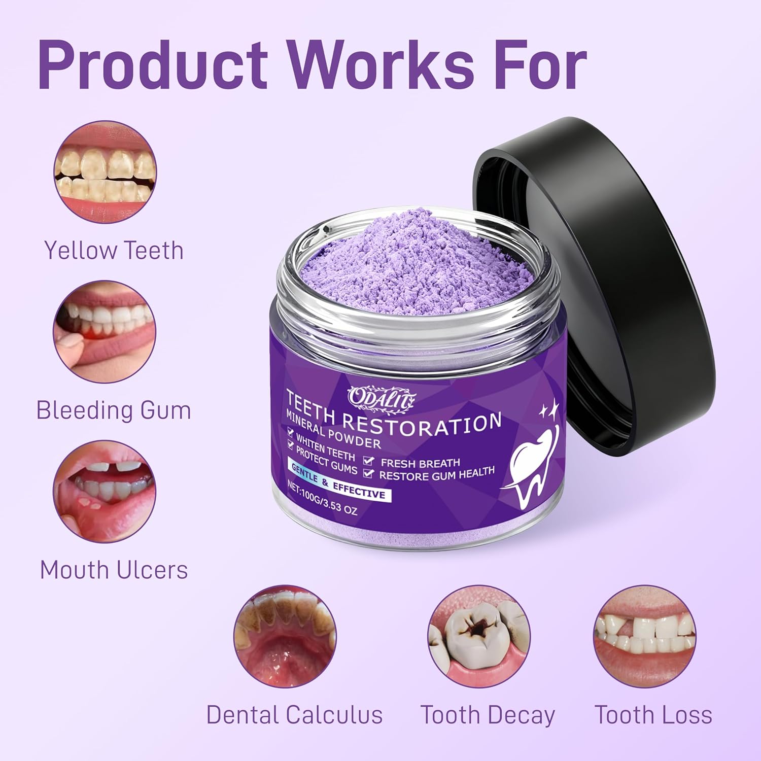 Teeth Restoration Mineral Powder,Teeth Whitening Mineral Tooth Powder,Effective in Strengthening Teeth and Gums, Dental Restoration, Fresh Breath for Daily Use 100g - Image 3