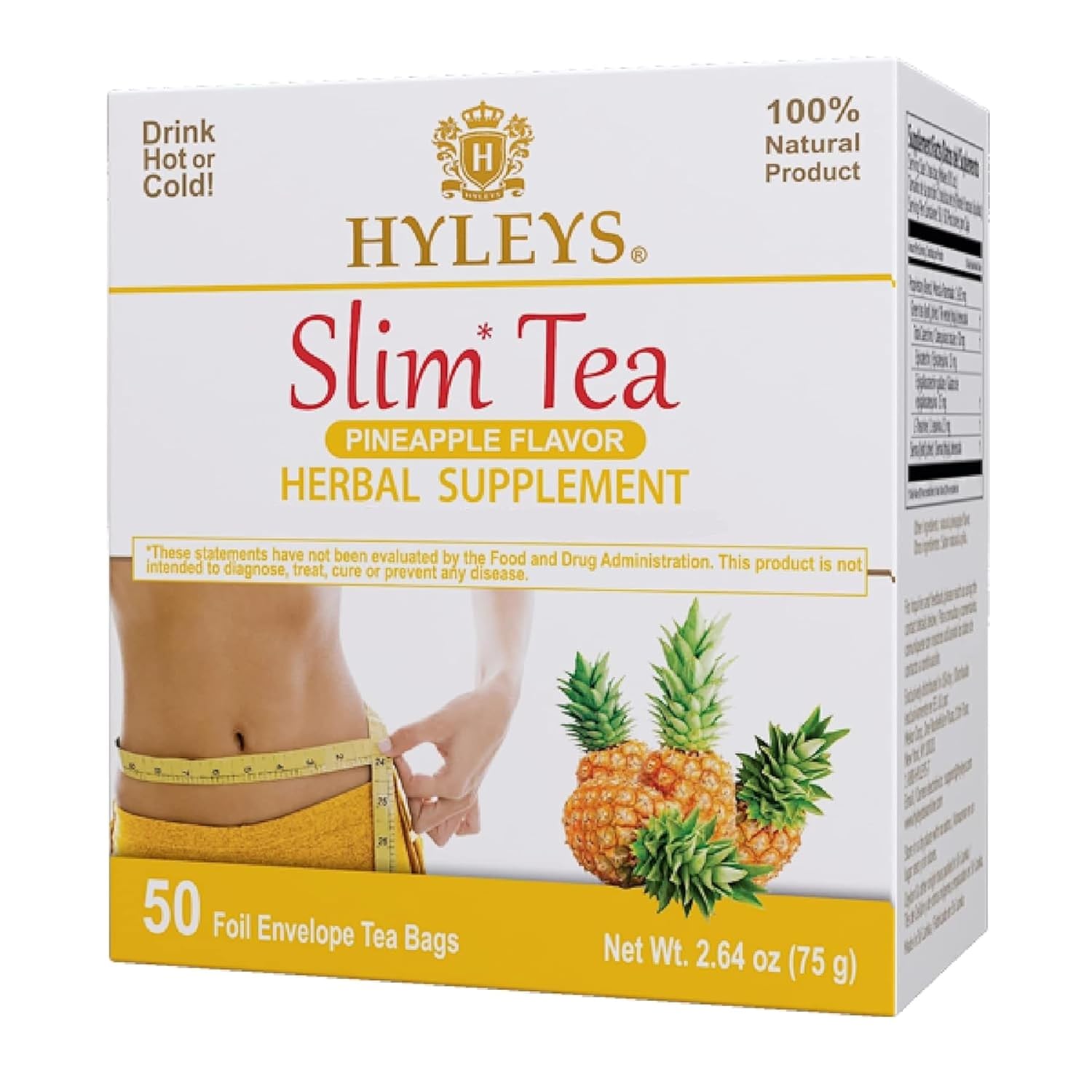HYLEYS Slim Tea Weight Loss Herbal Supplement with Pineapple - Cleanse and Detox - 50 Tea Bags (1 Pack)