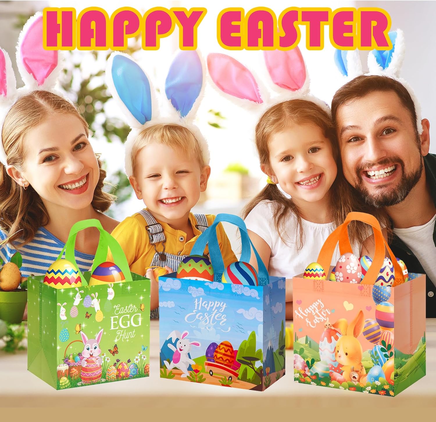 Bwhrmt Easter Basket Stuffers,Egg Hunt Bags Bunny Carrot Chick Gift Bags with Handles,Party Supplies,Happy Small Easter Baskets Container,8.27x7.9x5.9inch 6-Piece. Easter Basket Ideas Gifts for teens - Image 7
