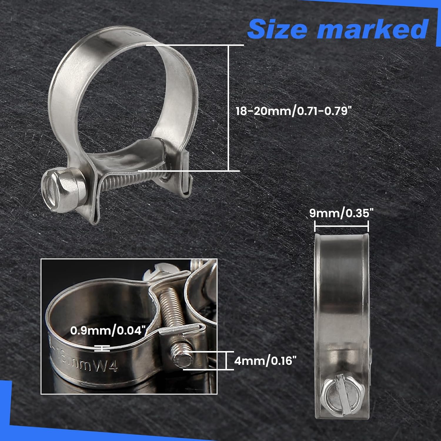 10pcs Stainless Steel Mini Fuel Line Pipe Hose Clamp Clip 18-20mm Fuel Injection Line Style Hose Clamp Adjustable Pipe Hose Clip Tube Clamps For Diesel Petrol Pipe (23/32" - 3/4"Dia) - Image 6
