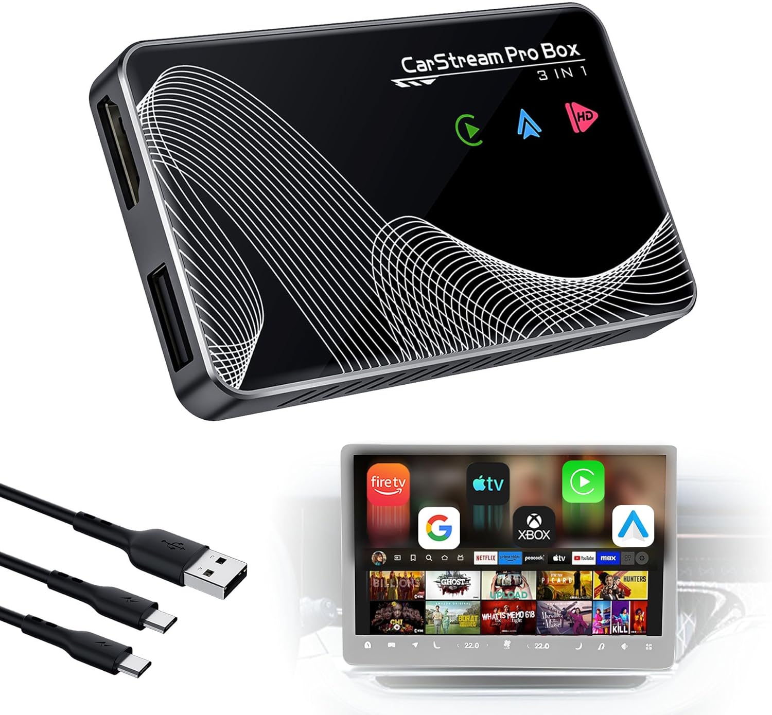 2026 Upgraded 【 3-in-1 】 HDMI Input Car TV & Wireless CarPlay Adapter & Android Auto, Stream TV Stick/i-Phone/Android Phone to Your Vehicle, Plug & Play for Factory Car Stereo 2016+