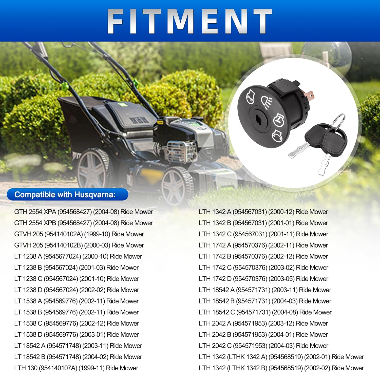 Ignition Switch with Key 7 terminals Compatible with Husqvarna Craftsman Deere John MTD Murray Riding Lawn Mower Replace# 925-1741 175566 175442 GY20074 94762 163968 532175566 - Image 2