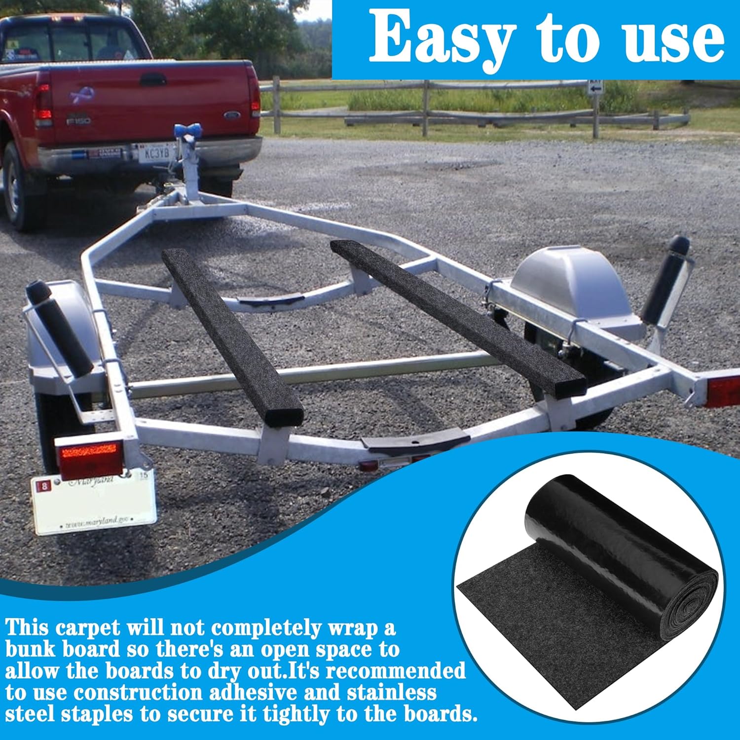 DECOHS Boat Trailer Bunk Carpet - Marine Trailer Bunk Carpet - Trailer Boat Bunk Padding for Outdoor Boat Trailer Jet Ski Ramp Garage Dock - Image 5