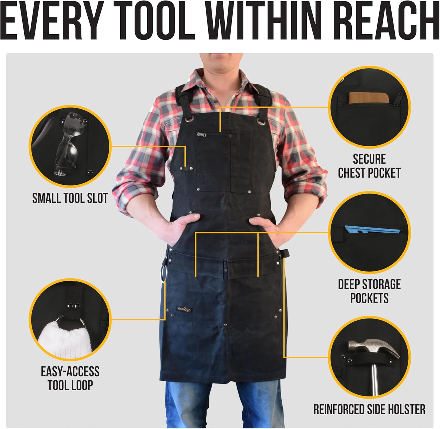 ecoZen Waxed Canvas Welding Apron with Kevlar Thread - Heat and Chemical Resistant, Fully Adjustable to Comfortably Fit Men and Women, 27 x 34 inches, Heavy Duty Tool Apron - Black, Size S to XXL - Image 4