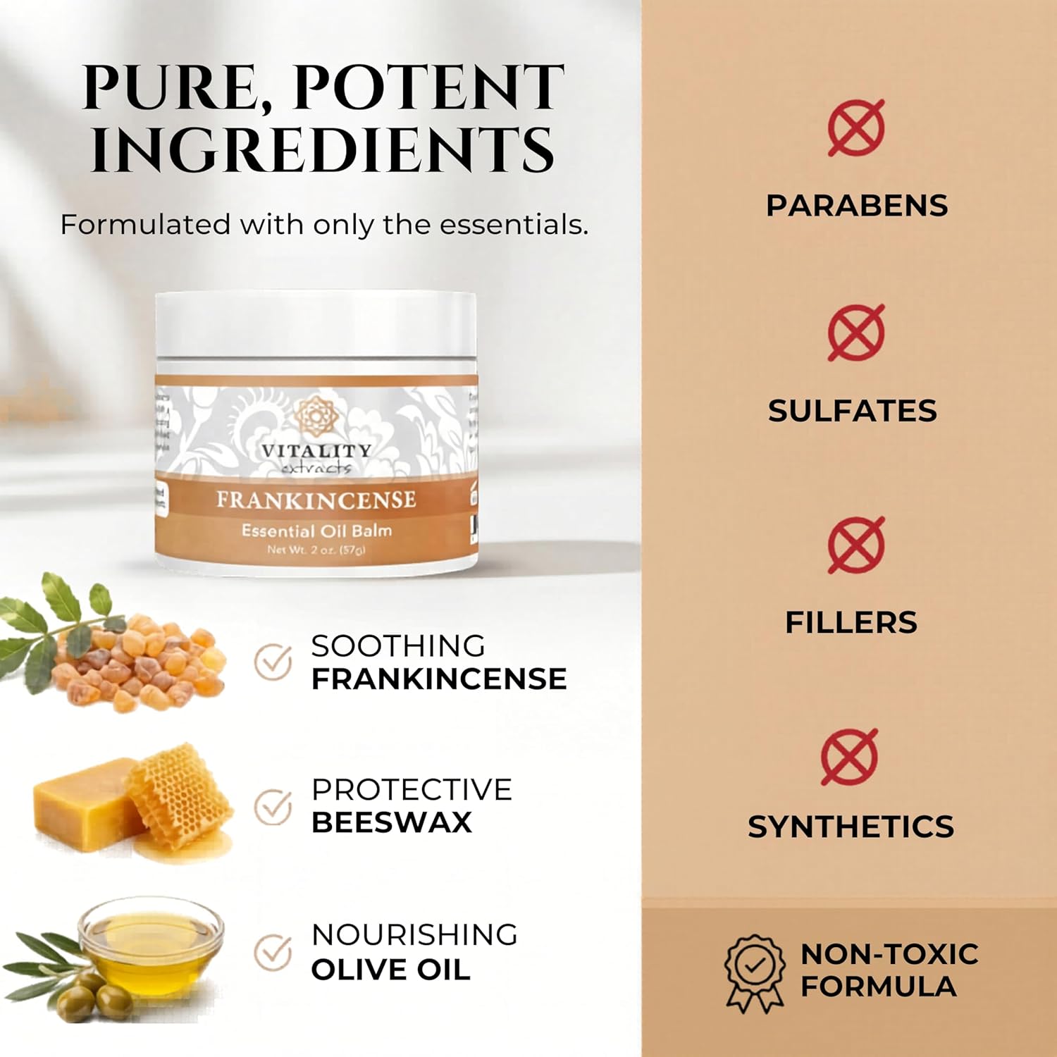 Vitality Extracts Frankincense Essential Oil Balm (2oz) – Boswellia Serrata, Beeswax & Vitamin E, Deep Moisturizing Skin Balm for Dry, Cracked Skin, Soothing & Nourishing for All Skin Types - Image 3
