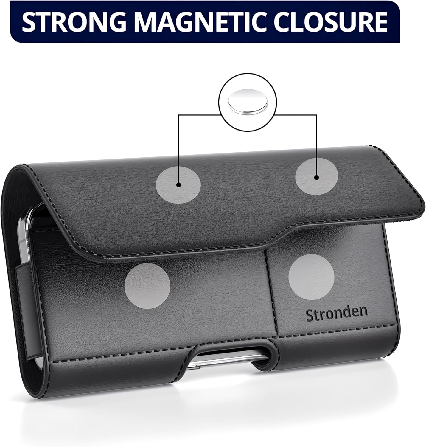 Stronden Magnetic Closure Holster for iPhone 17 Pro Max, 16 Pro Max - Leather Belt Case Pouch with Built in Card Holder (Fits Slim/Regular Case on) - Image 3