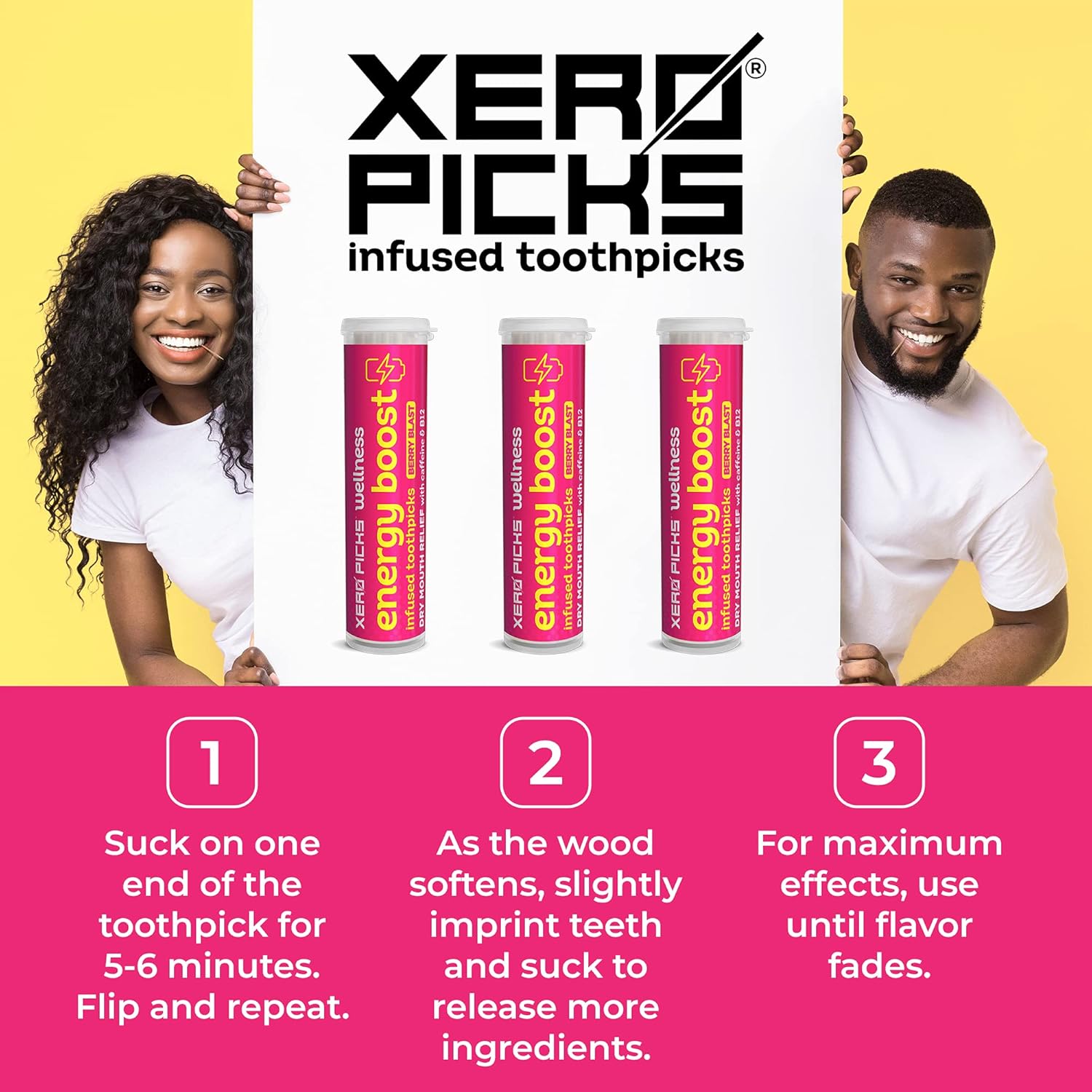Xero Picks Wellness Flavored Toothpicks Energy Boost with Caffeine, B12, and B6 (Berry Blast, 3 Pack) Kosher - Sugar Free - Image 7