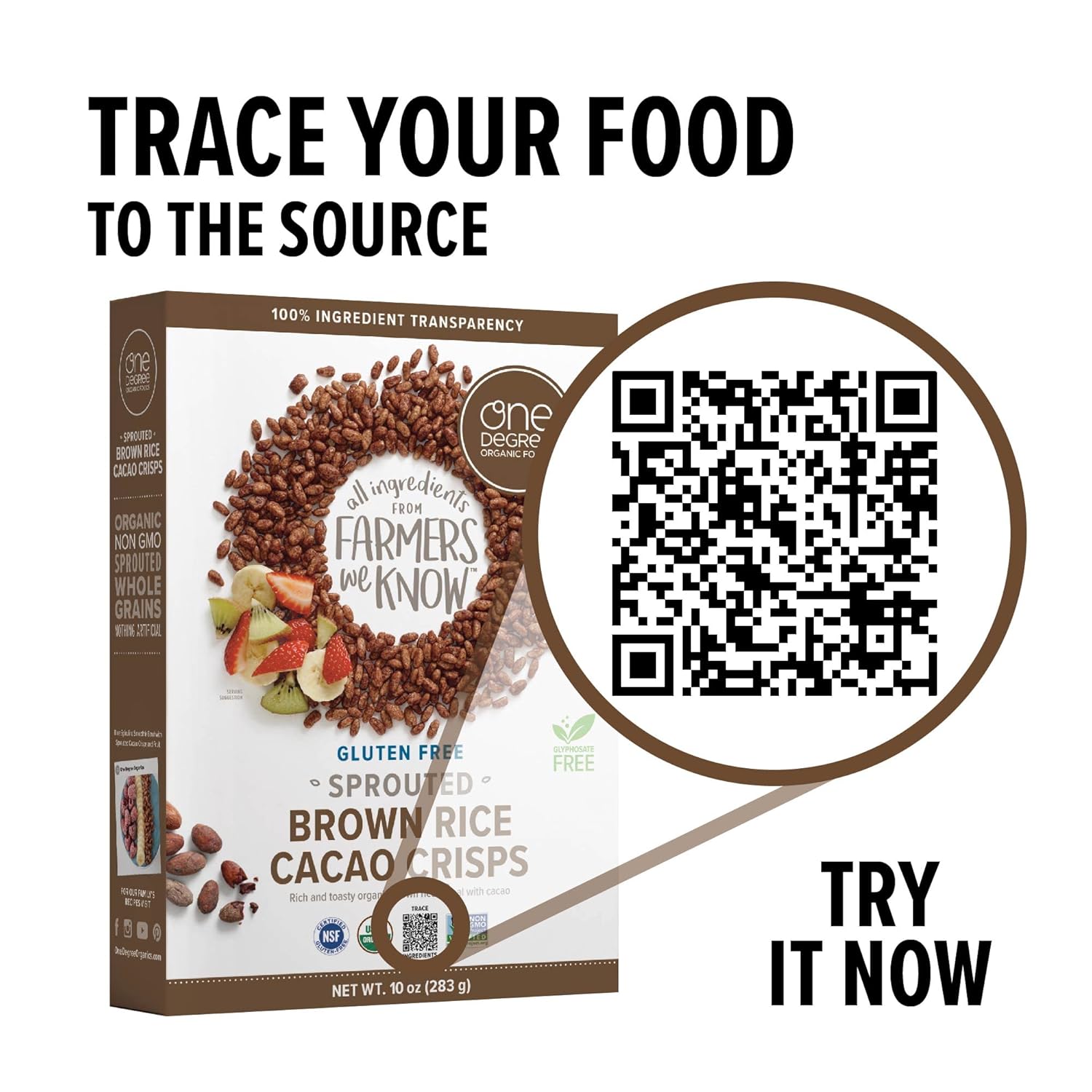 One Degree Organic Foods Sprouted Brown Rice Cacao Crisps, USDA Organic, Non-GMO Gluten Free Chocolate Cereal, 10 oz., 6 pack - Image 7