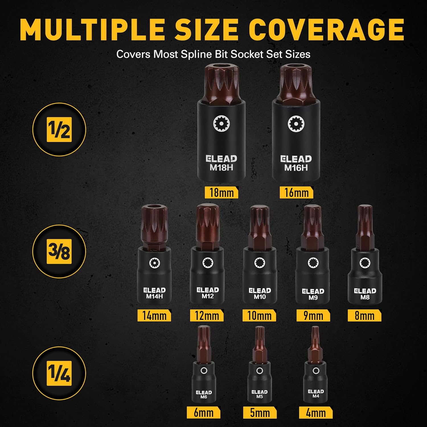 13-Piece XZN Triple Square Spline Bit Impact Socket Set - Premium S2 Steel European Style M4 - M18 with Socket Adapters, 1/4”, 3/8” and 1/2” Drive | Professional Mechanic Garage Tools - Image 2