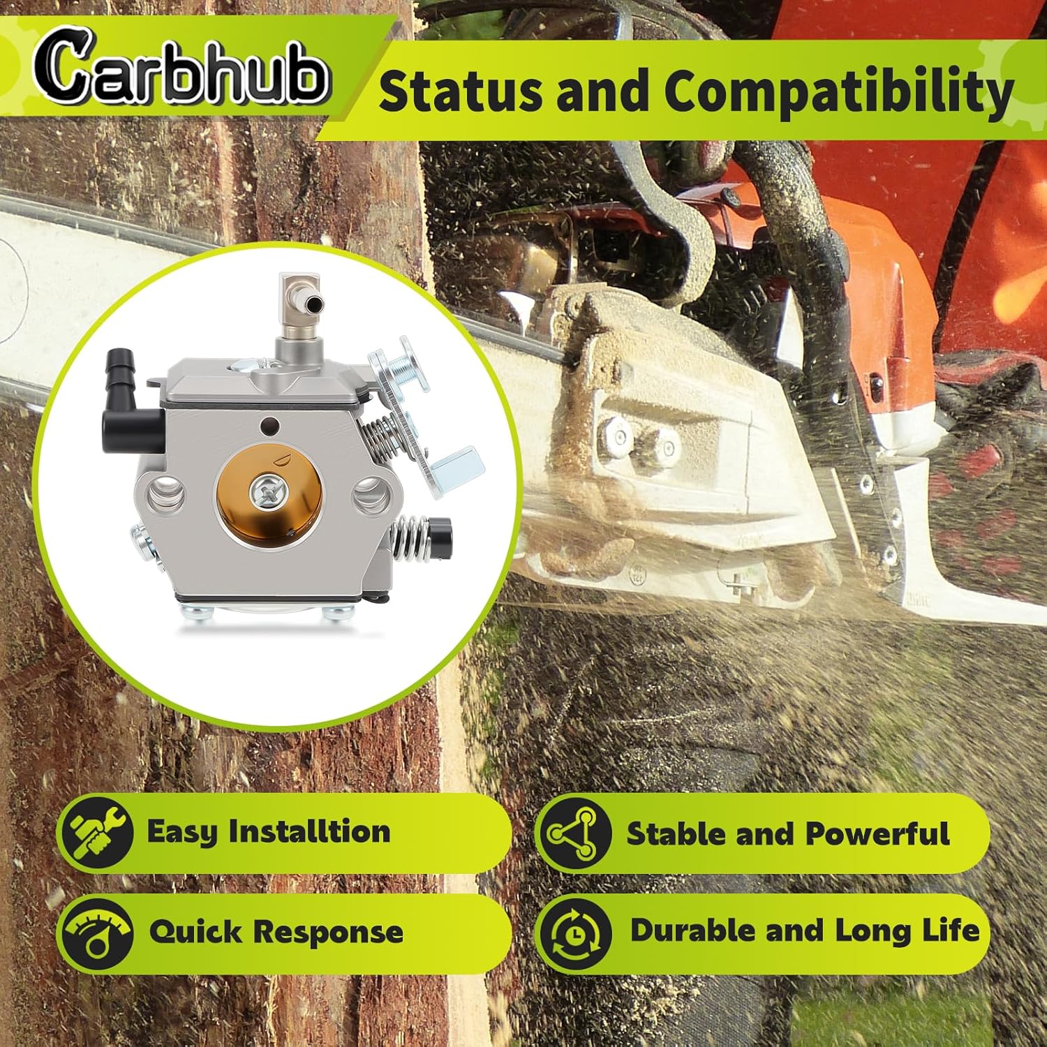 Carbhub Carburetor for Stihl 028 028AV 028 SUPER Walbro WT-16B Tillotson HU-40 Fuel Line Replaces for Stihl 1119-358-7700 and Air filter Replaces for Stihl 11181201610 - Image 2